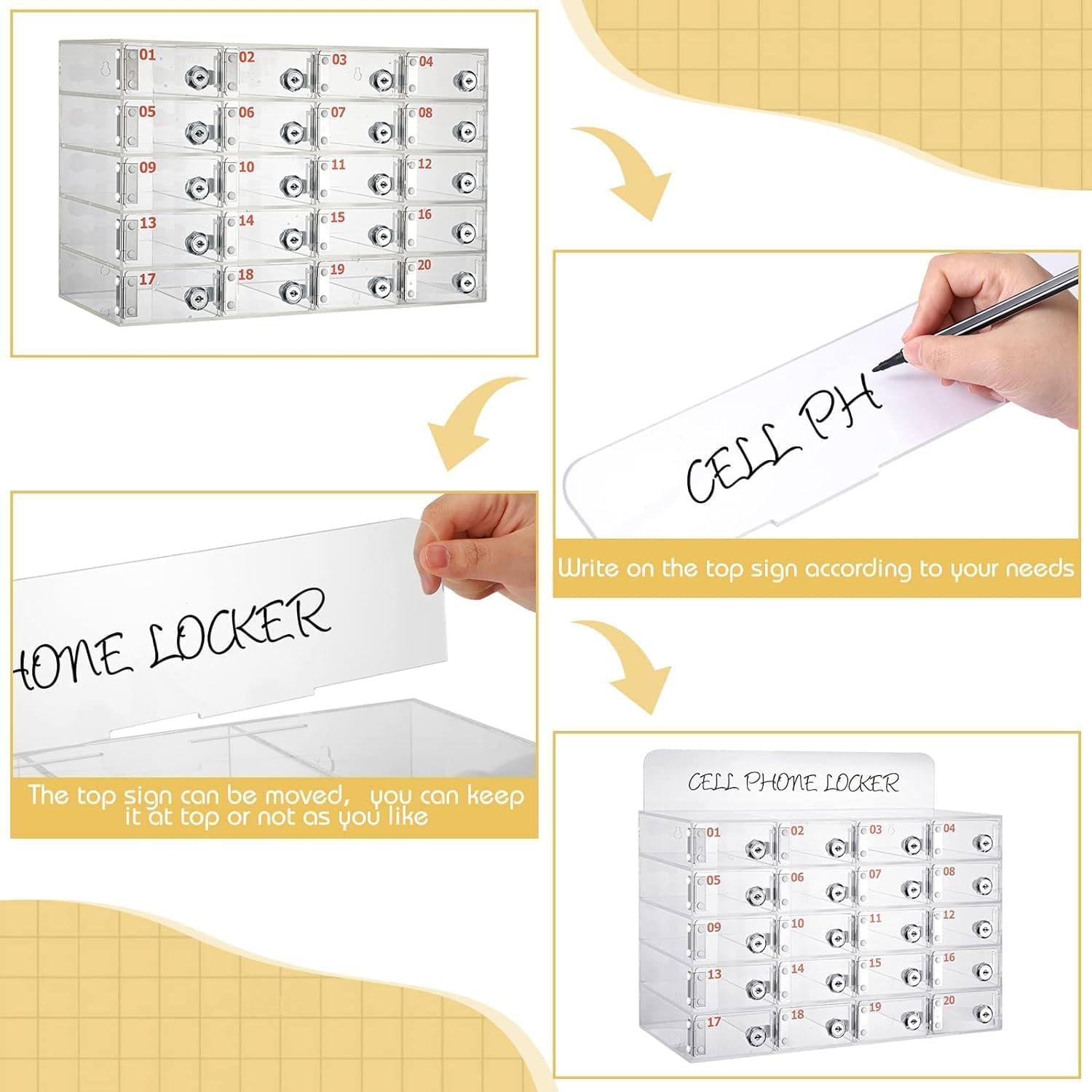 20/25/30 Slots Acrylic Cell Phone Locker Box with Digital Code Lock - Wall Mounted Phone Storage Organizer for Office, Classroom & Factory Use - Secure Mobile Device Management Solution