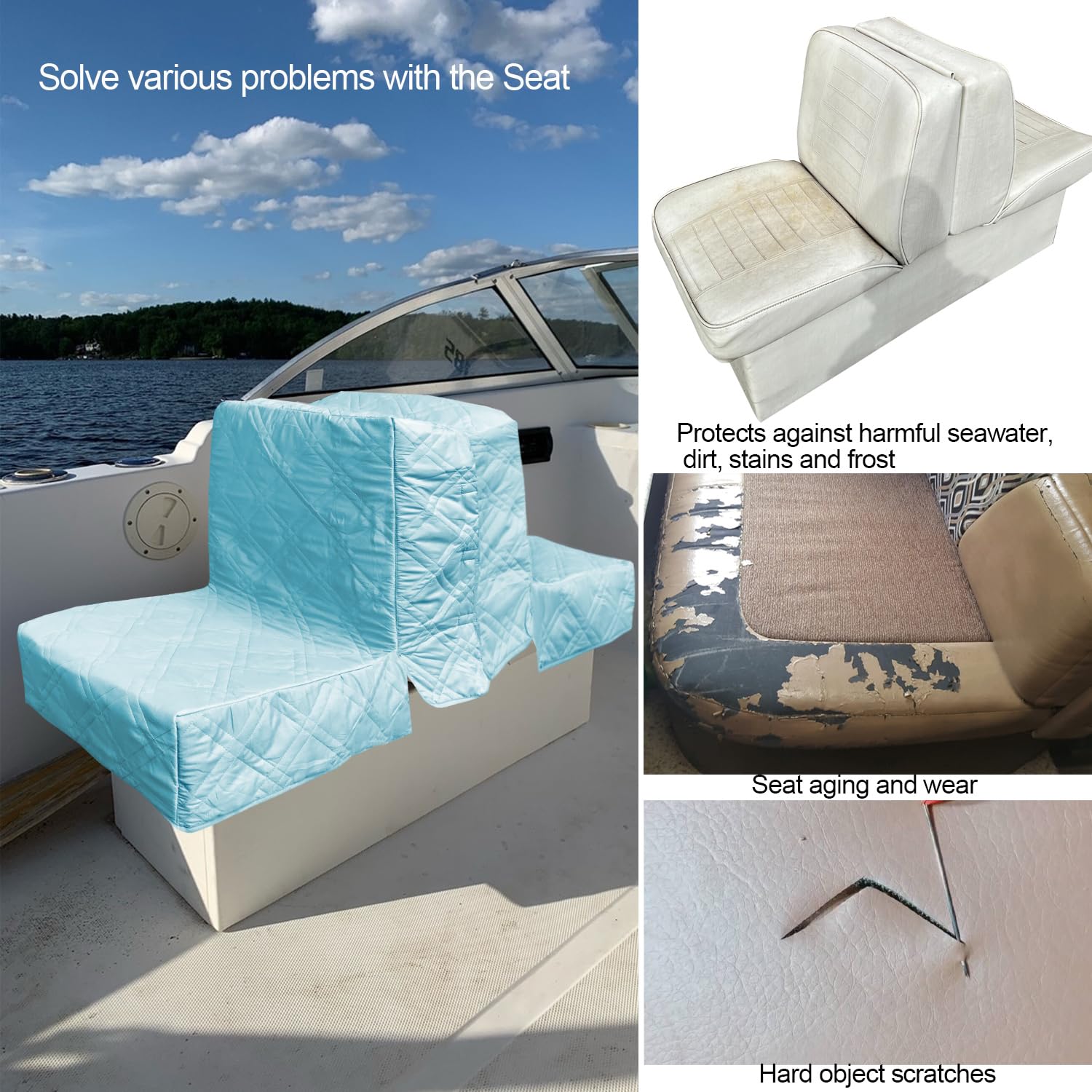 Premium Back to Back Boat Seat Covers - Waterproof Replacement Lounge Covers for Damaged Seats | Soft Microfiber Fabric (2-Pack, Gray Blue) | Perfect for Fishing Boats, Yachts & Marine Use
