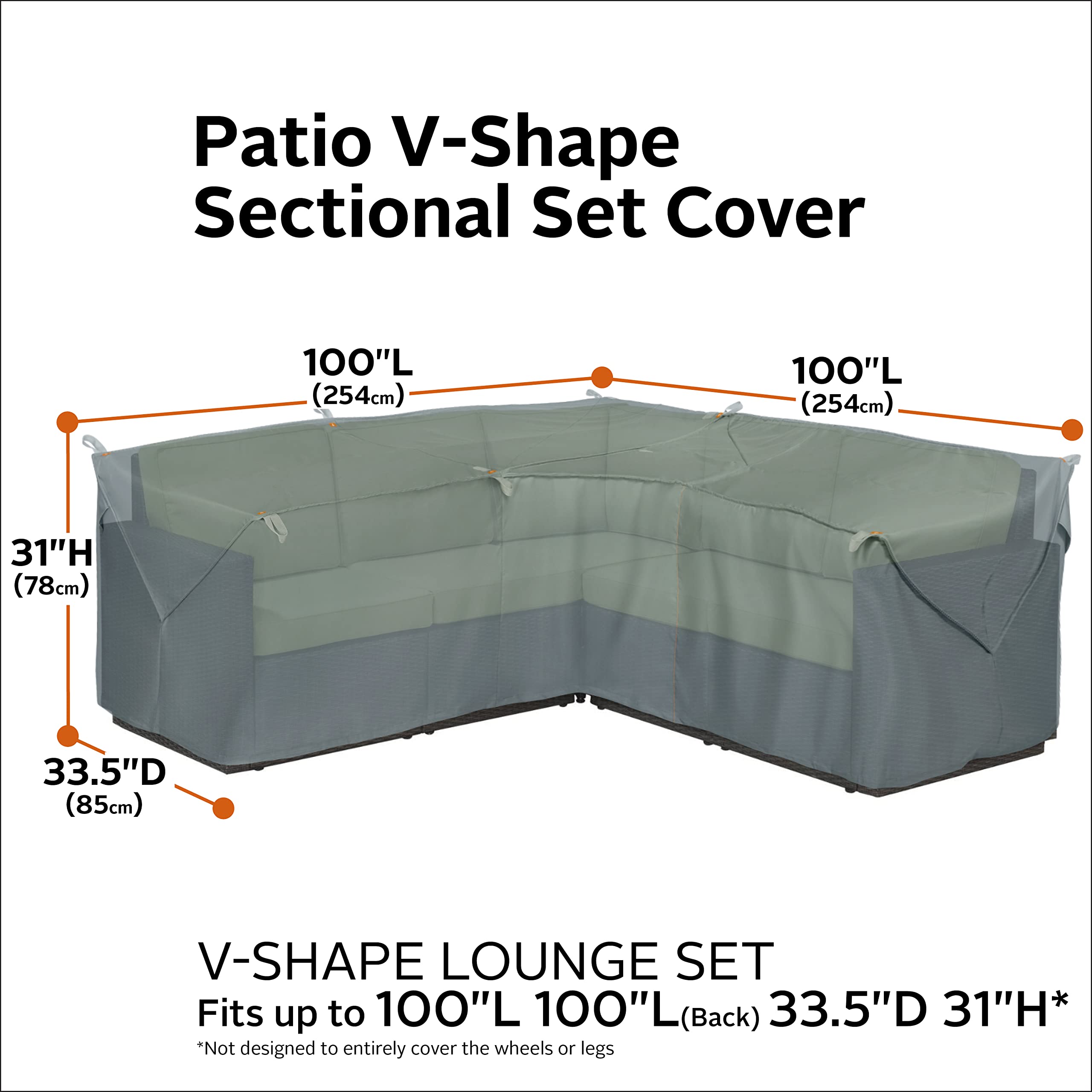 Storigami Water-Resistant 100 Inch V-Shaped Patio Sectional Cover - Easy Fold Lounge Set Protection in Monument Grey | Outdoor Furniture Cover for Sofas, Chairs & Sectionals | Weatherproof & UV Resistant for All Seasons