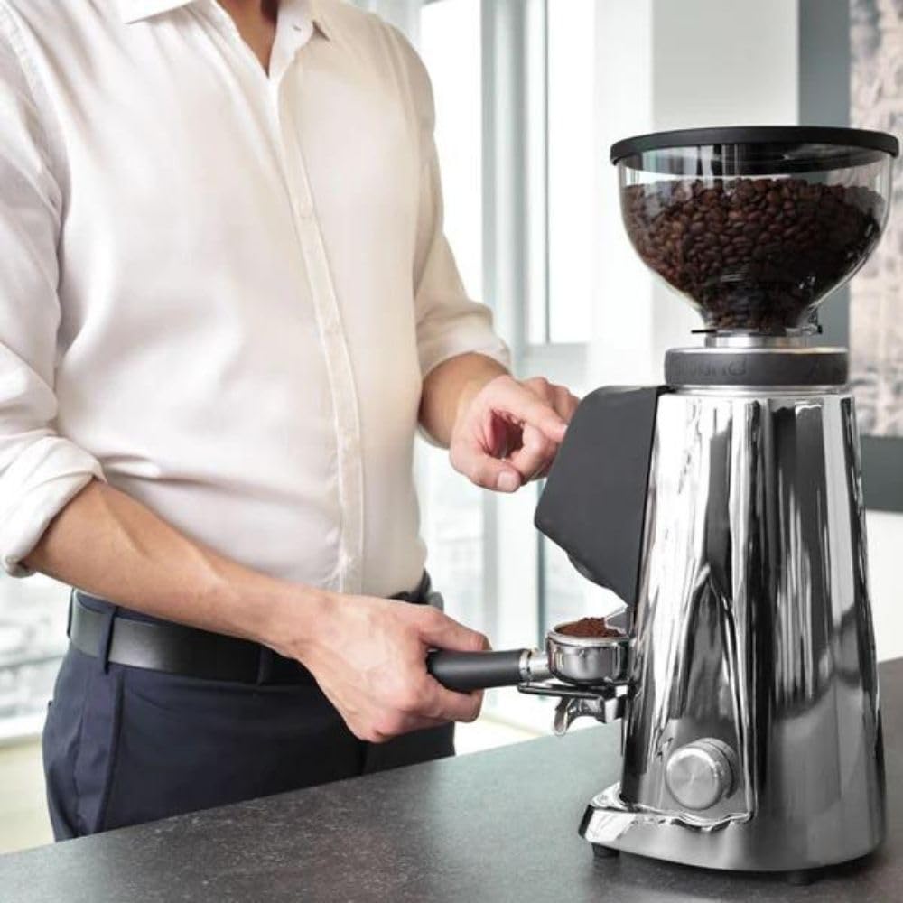 Premium Fiorenzato AllGround Home Coffee Grinder - Italian Made Chrome & Black Electric Burr Grinder for Espresso, Drip, French Press - Perfect for Kitchen, Office & Coffee Enthusiasts