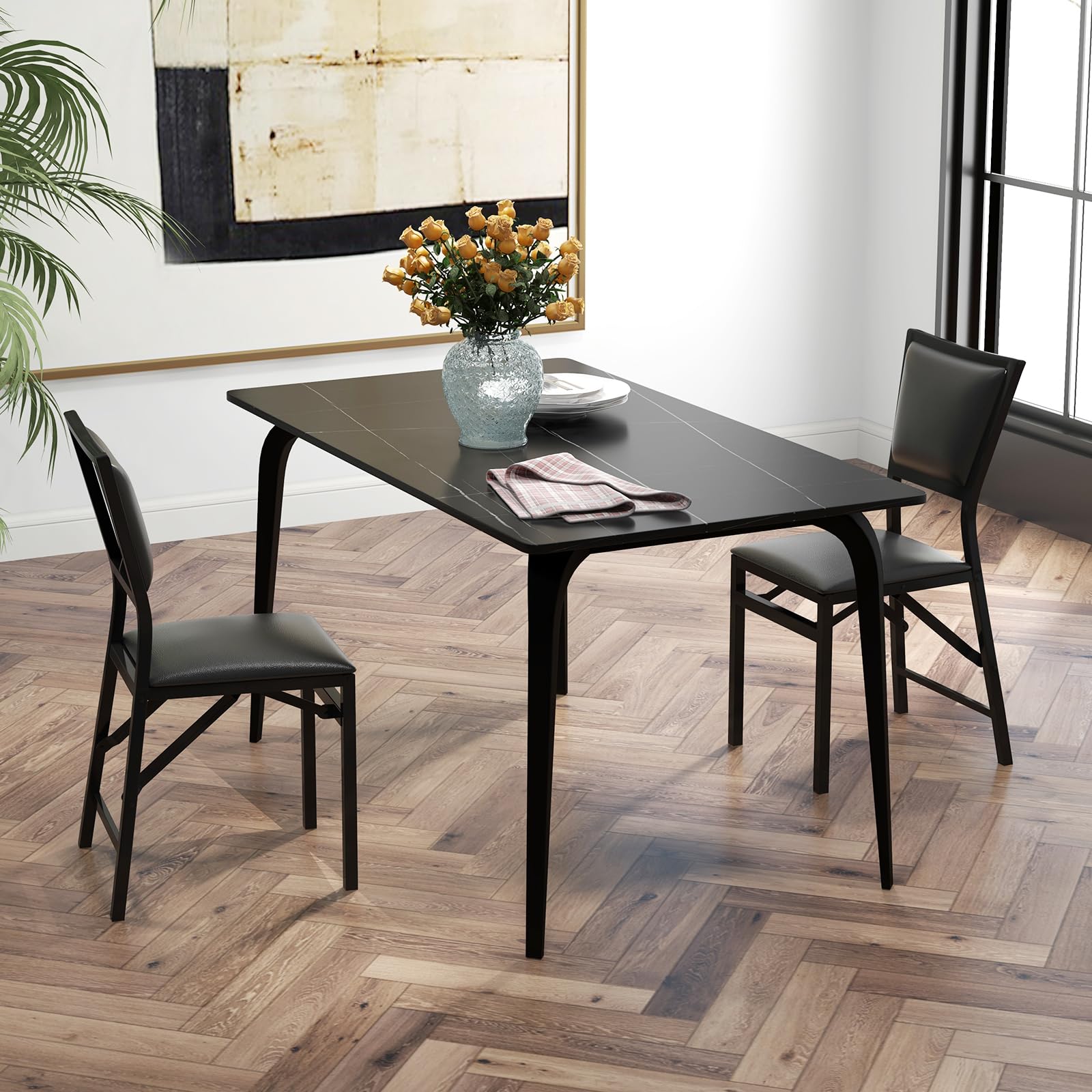 Giantex Set of 4 Folding Dining Chairs with Padded Seats - Sturdy Metal Frame, Space Saving Design & Floor Protectors - Foldable Chairs for Small Apartments, Parties, Extra Guests (Black) - Perfect for Home, Office, Events & Outdoor Gatherings