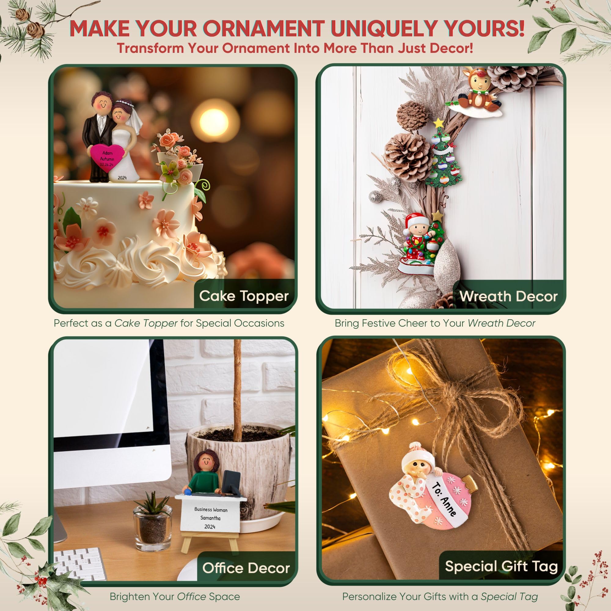 2024 Personalized Beautician Christmas Ornaments - Unique Cosmetology Gifts, Lipstick & Makeup Themed Tree Decorations | Perfect for Hair Stylists, Makeup Artists & Beauty Professionals | Christmas Tree Decor & Salon Holiday Gifts