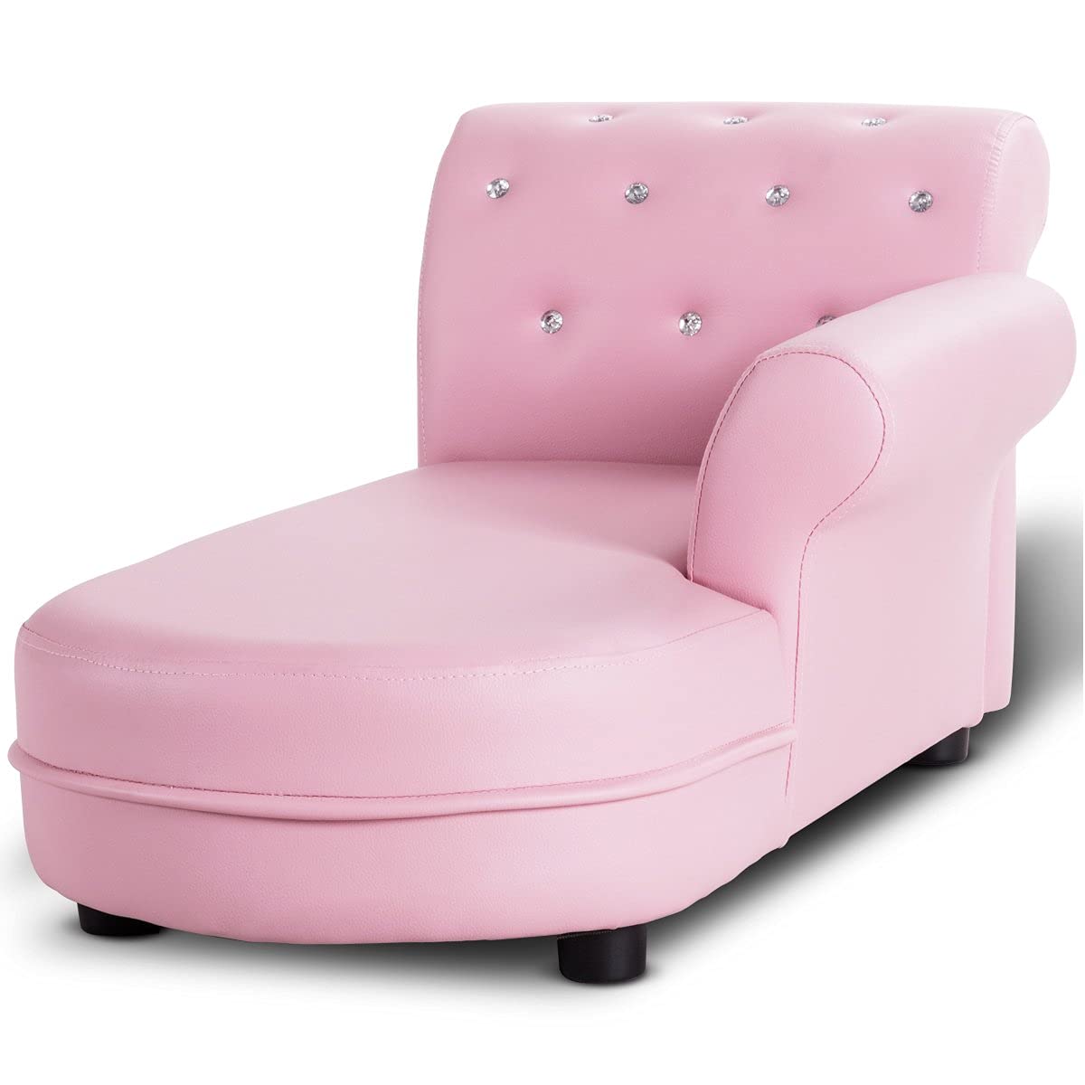 GLACER Pink Princess Toddler Sofa - PVC Leather Kids Couch with Embedded Crystals, Upholstered Chaise Lounge & Armchair for Girls | Perfect for Playrooms, Bedrooms & Birthday Gifts
