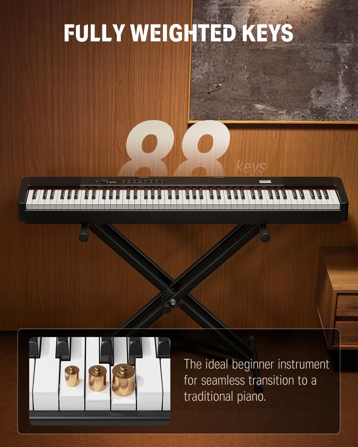 Donner DEP-20 Lite 88-Key Weighted Digital Piano for Beginners - Full Size Portable Electric Keyboard with Stand, Sustain Pedal & Stickers - Perfect for Home Practice, Studio Recording & Music Learning