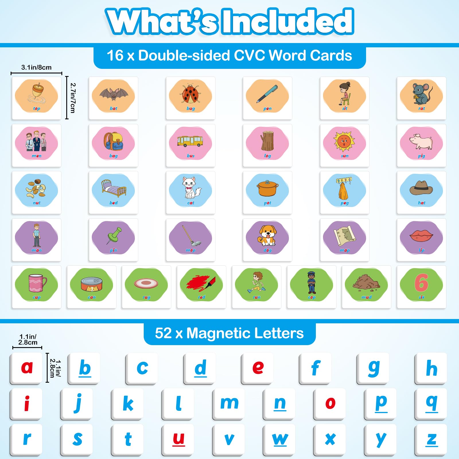 Magnetic Alphabet Letters & Phonics Flash Cards Set - CVC Word Games, ABC Refrigerator Magnets for Kids, Speech Therapy & Spelling Learning Toys for Toddlers and Preschool Classroom - Perfect for Homeschooling, Early Education, and Interactive Play