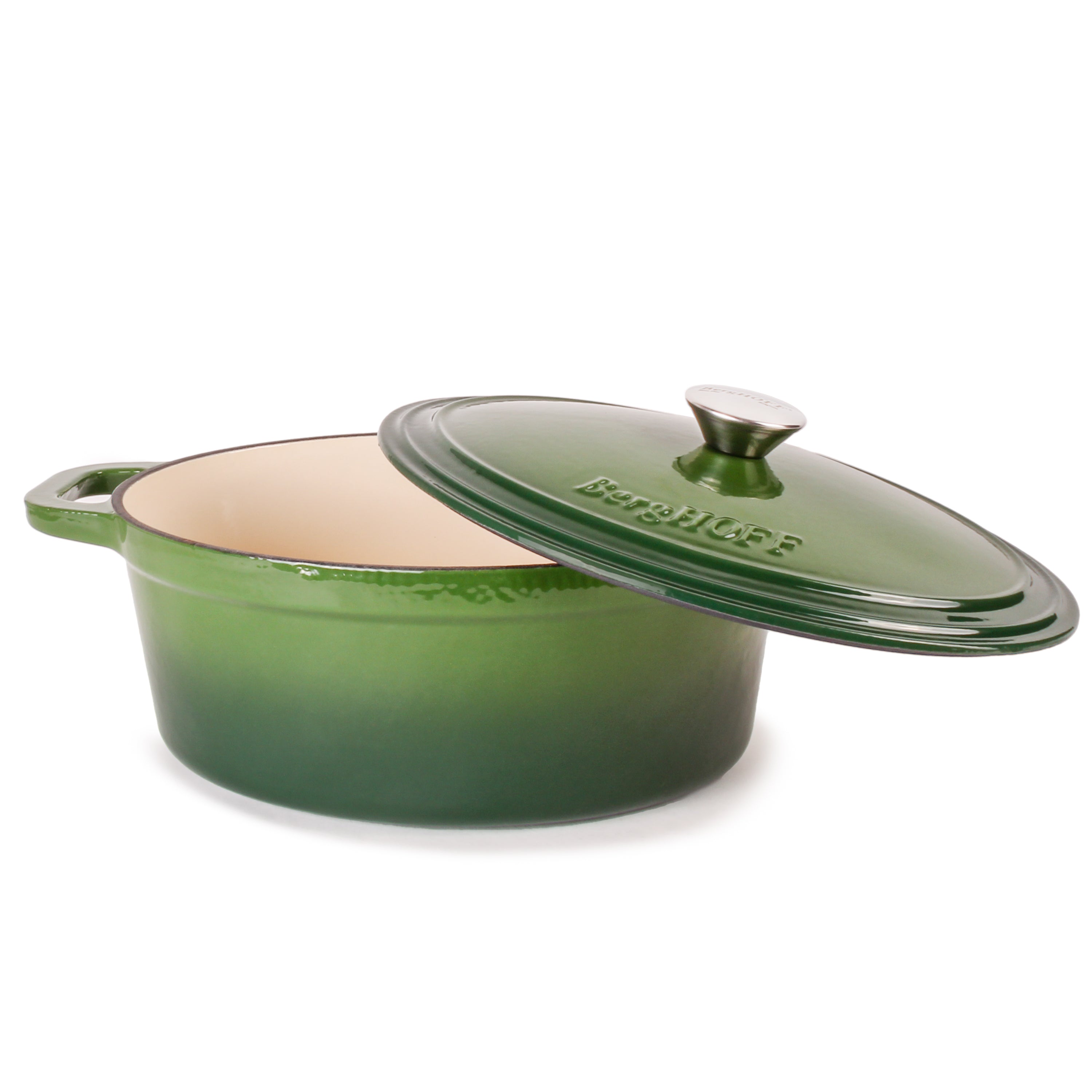 BergHOFF Neo Cast Iron 8-Quart Oval Dutch Oven with Lid - Green | Heavy Duty Enameled Cookware for Braising, Roasting & Baking | Perfect for Soups, Stews & Bread Making in Oven or Stovetop