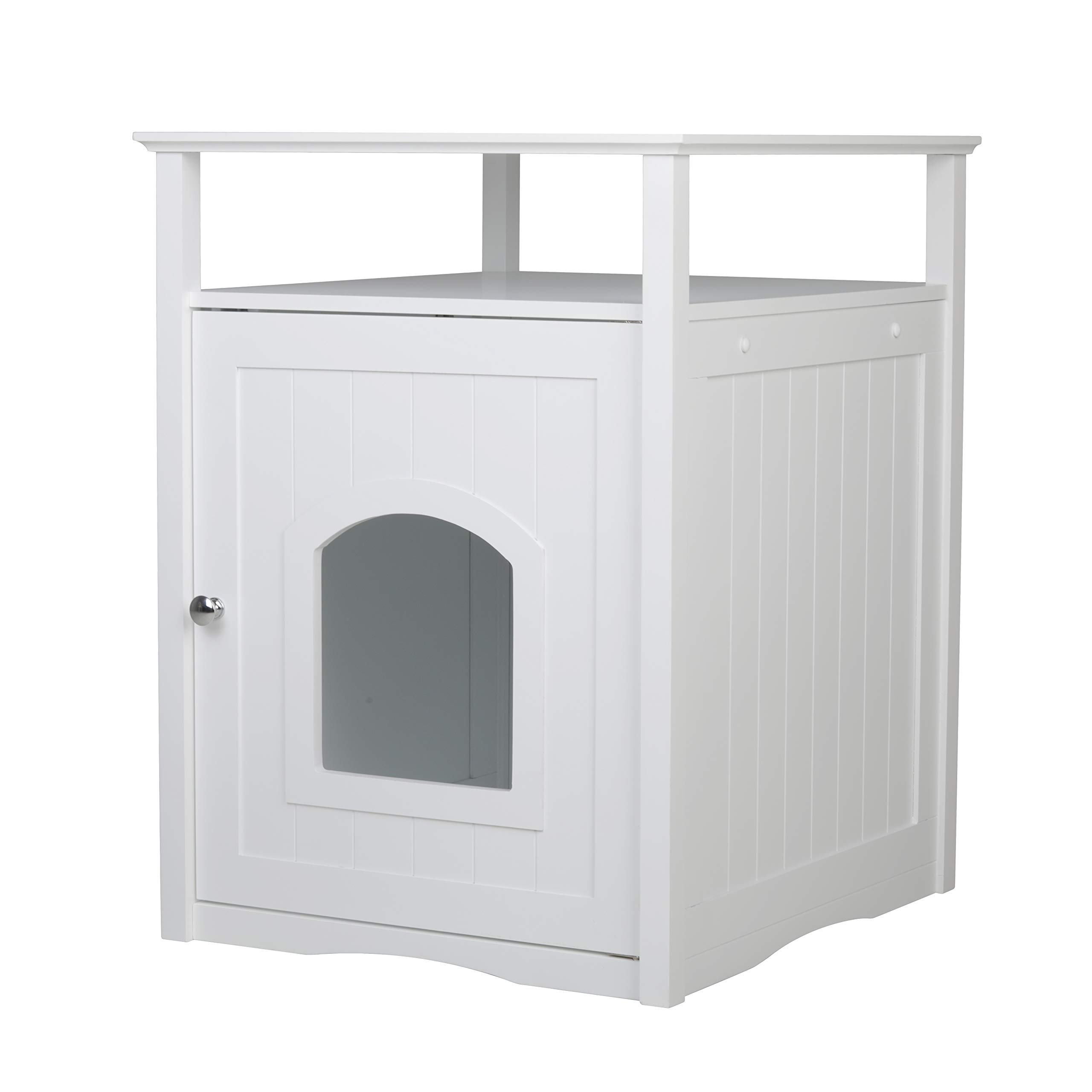 White Merry Pet Cat Washroom & Night Stand Pet House - Cozy Cat Bed with Built-in Litter Box for Small Spaces, Bedroom or Living Room