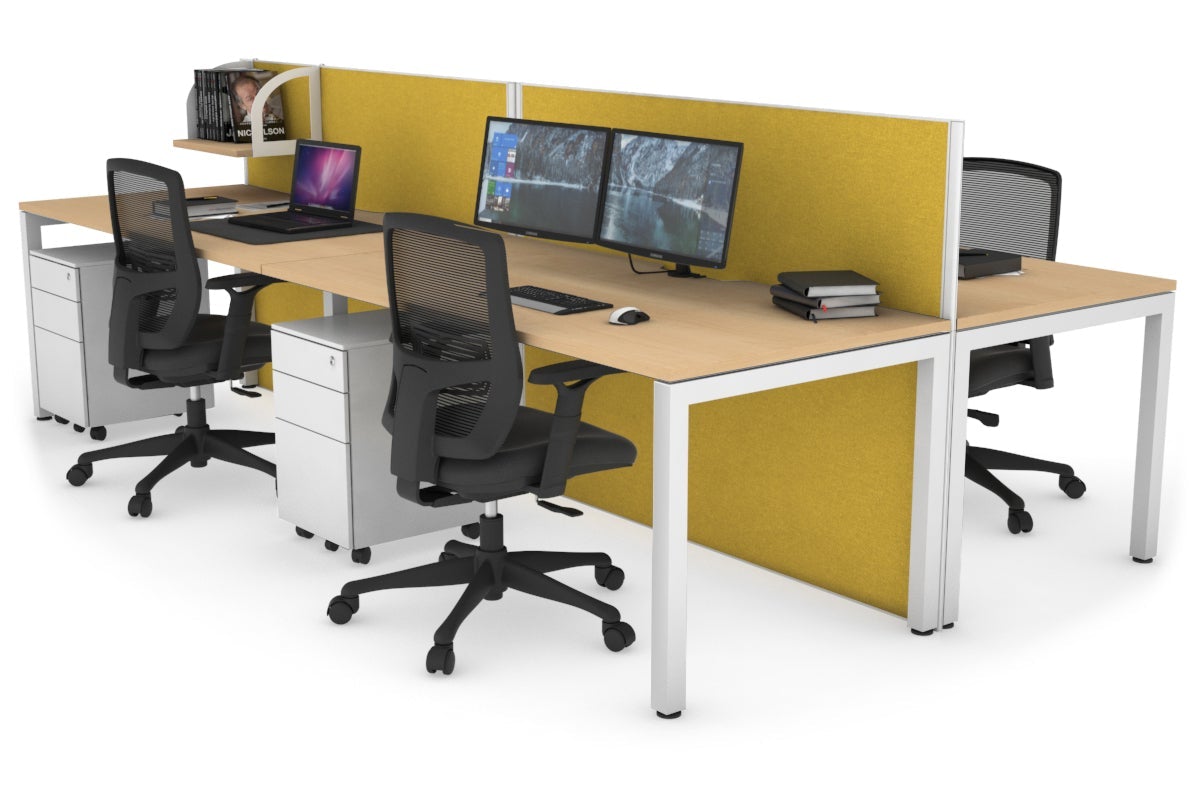 Horizon Quadro 4-Person Office Workstation Bench with Square Legs - 1400L x 800W Dimensions, Cable Management Scallop - Perfect for Collaborative Workspaces, Conference Rooms & Open Office Environments