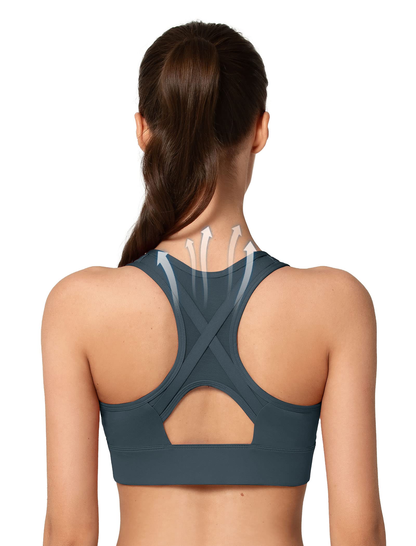 Yvette High Impact Zip Front Sports Bra - Mesh Racerback Workout Bra for Women with Large Breasts - High Support for Running, Gym & High-Intensity Training