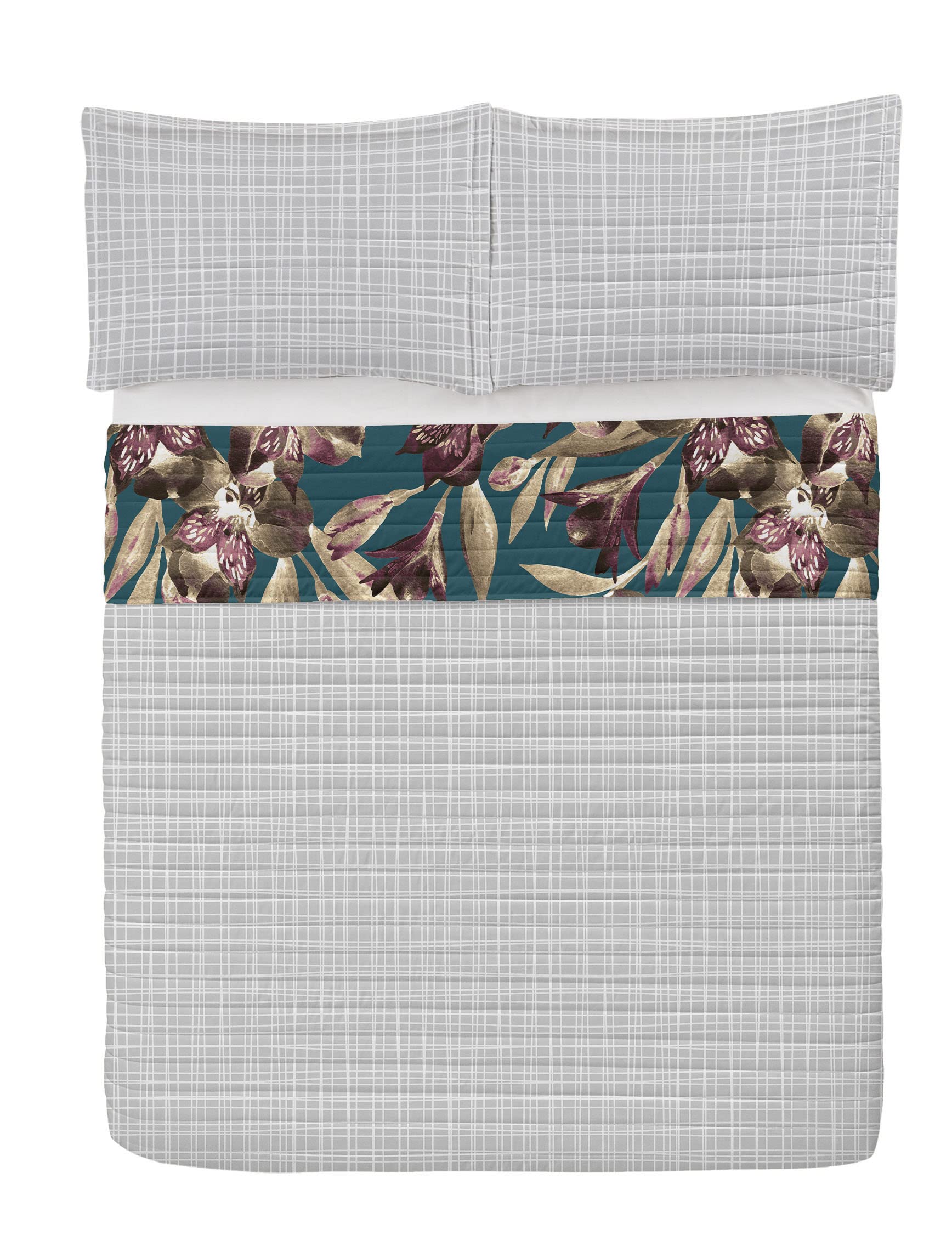Ambesonne Reversible King Size Bedspread Set - Tropical Jungle Butterfly Design, Microfiber Comforter & Pillow Shams, Dark Teal | Perfect for Spring Bedroom Decor, Guest Room Makeover, and Boho Chic Home Styling