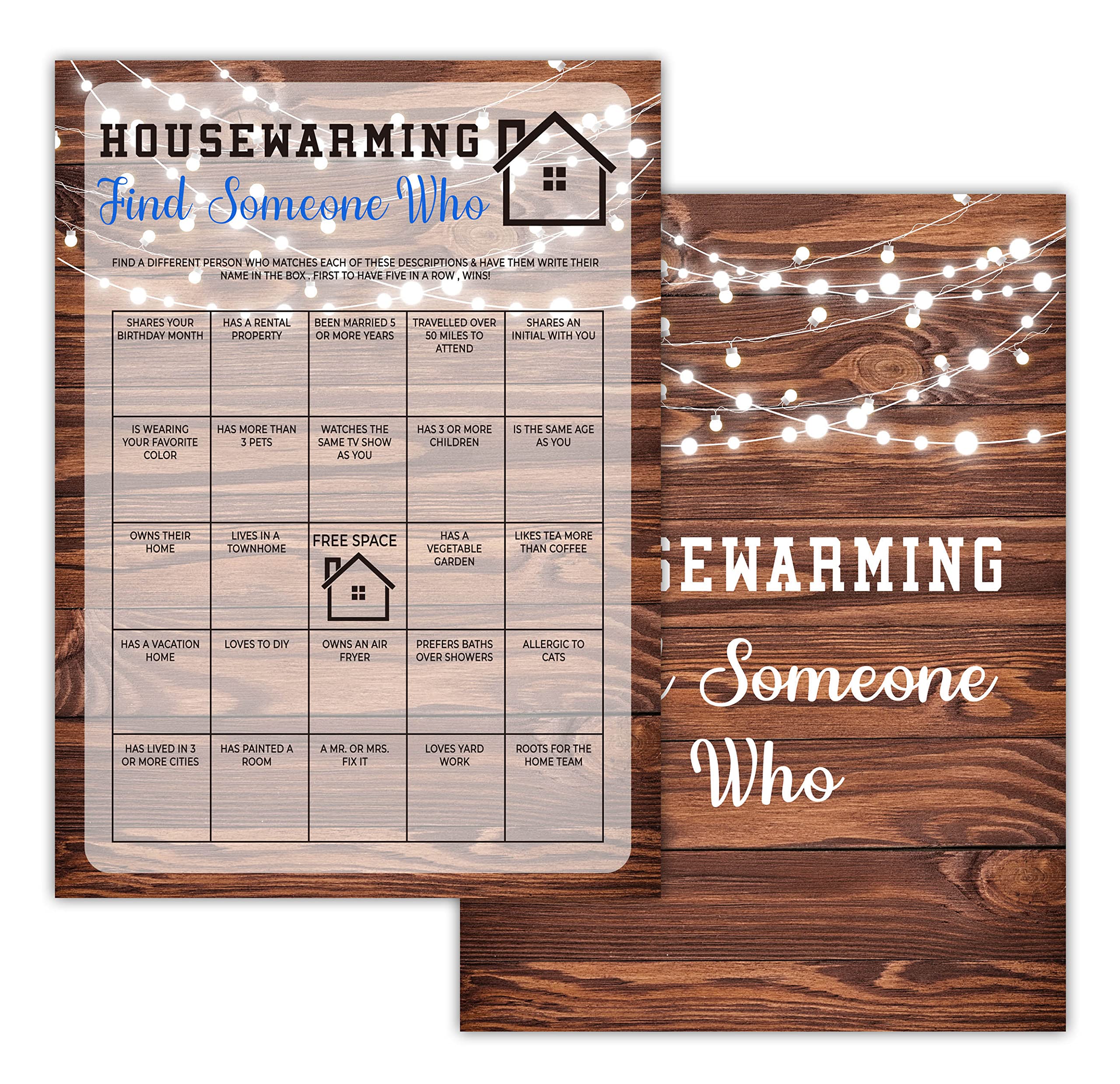 OICPYD Housewarming Party Games - Find Someone Who Cards for Rustic New Home Celebrations | 30 Sheets per Pack | Fun Icebreaker Activities for New Homeowners & House Parties