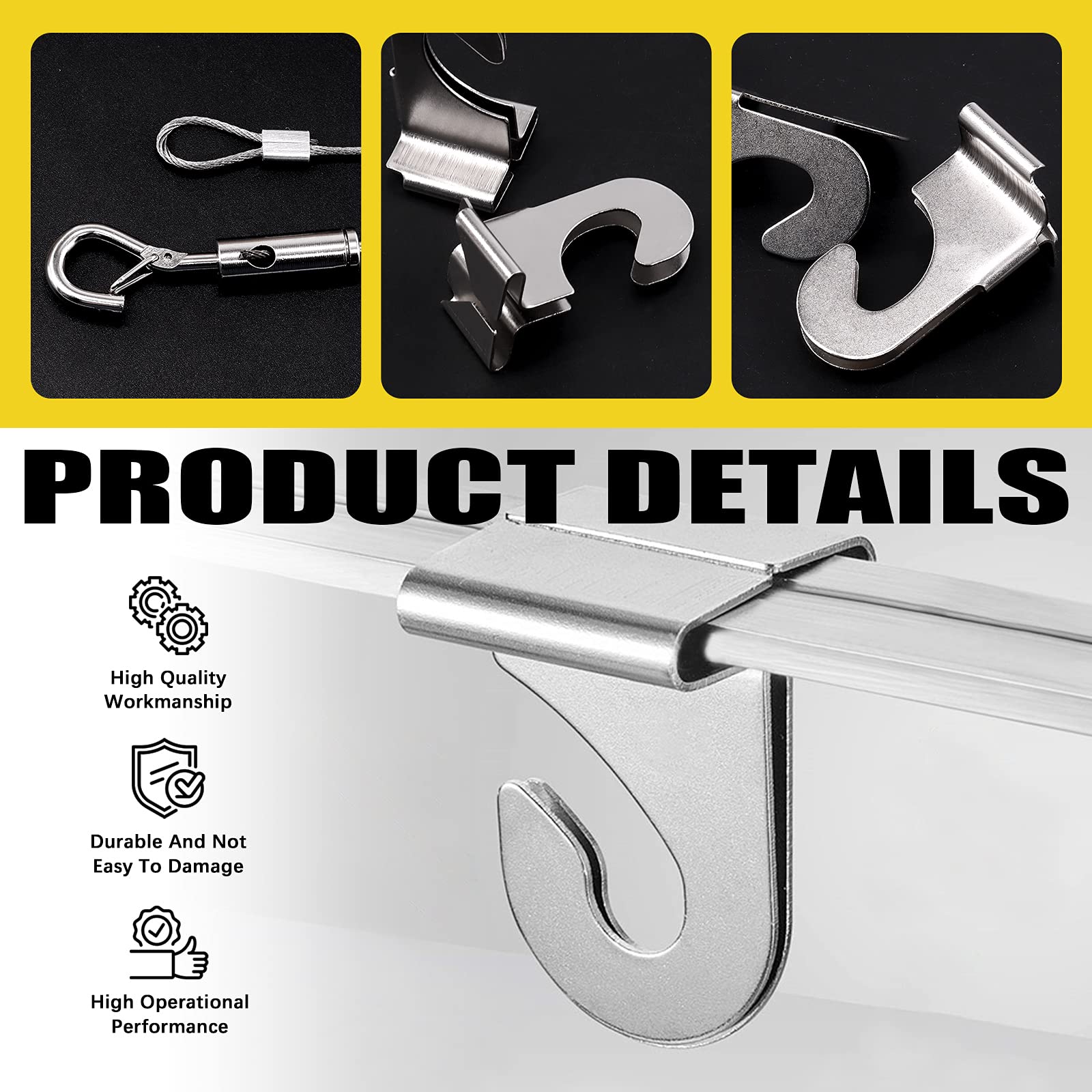12 Pack Heavy Duty Stainless Steel Drop Ceiling Hooks with Hanging Rope Wire - T-Bar Tile Hangers for Plants, Signs, Lights - Perfect for Home, Office & Retail Display Organization