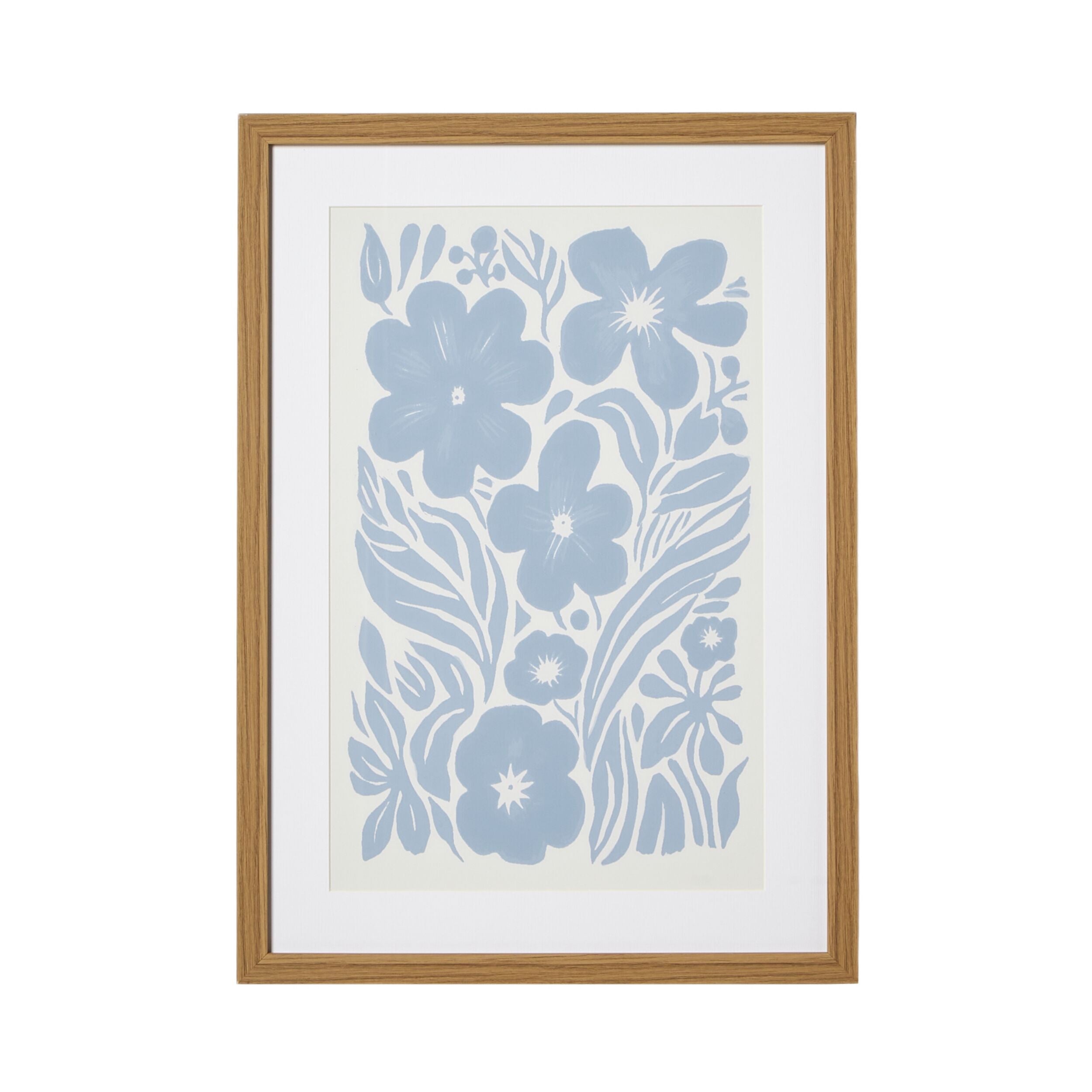 Botanical Blue Framed Wall Art Print 50x70cm (20x28 Inches) - Nature Inspired Home Decor for Living Room, Bedroom & Office