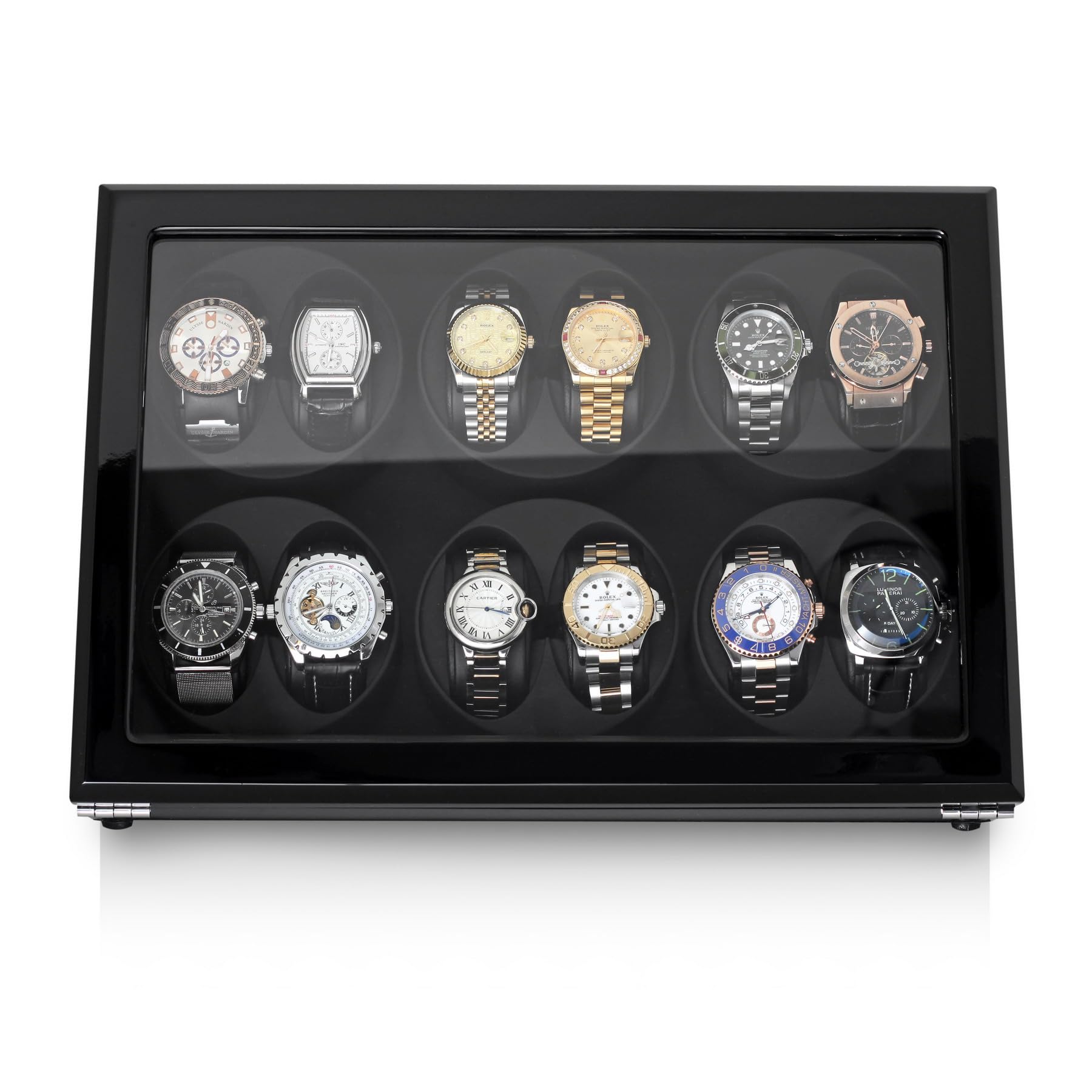 12 Slot Automatic Watch Winder with Motor Stop & Battery Option - Perfect for Rolex, Omega & Luxury Watch Storage & Display
