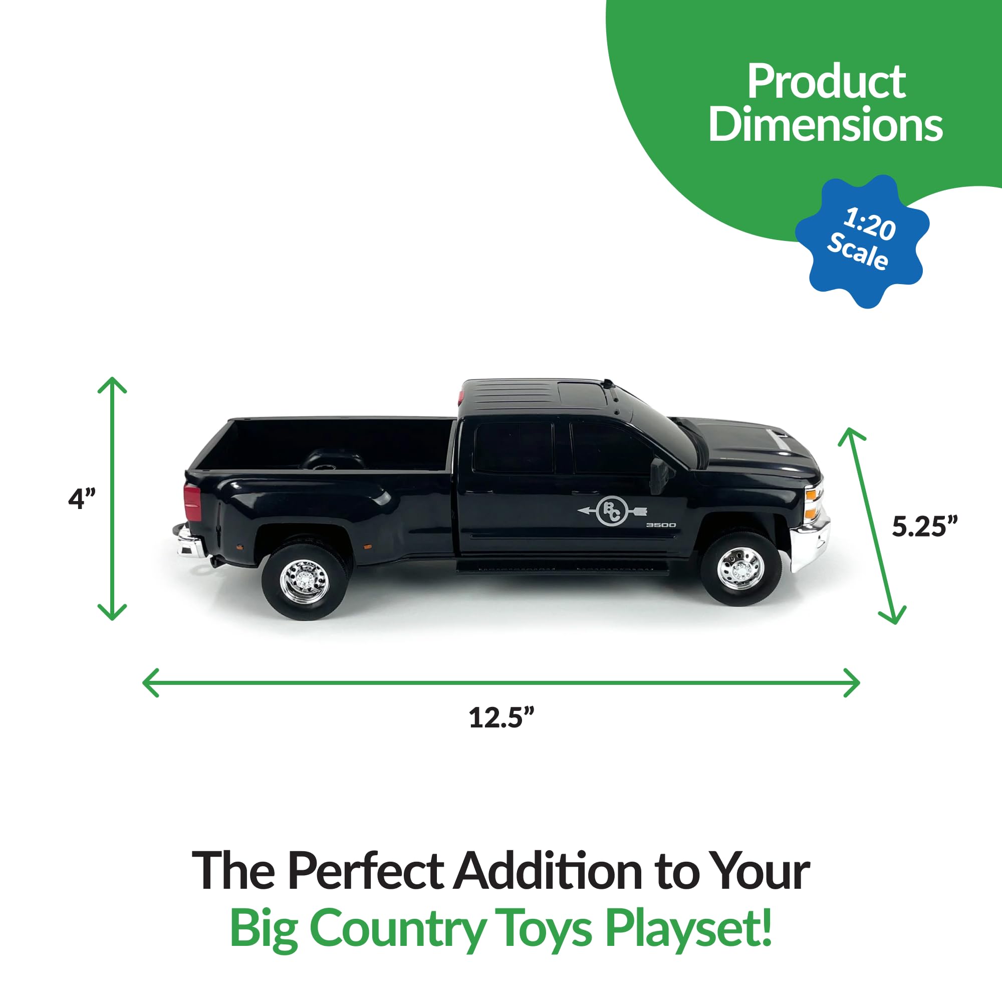 Realistic 1:20 Scale Chevrolet Silverado Dually Truck Toy with Trailer Hitch - Big Country Toys Farm Vehicle for 3+ Year Old Boys | Pretend Play, Gift for Kids, Farm & Construction Role Play Scenes