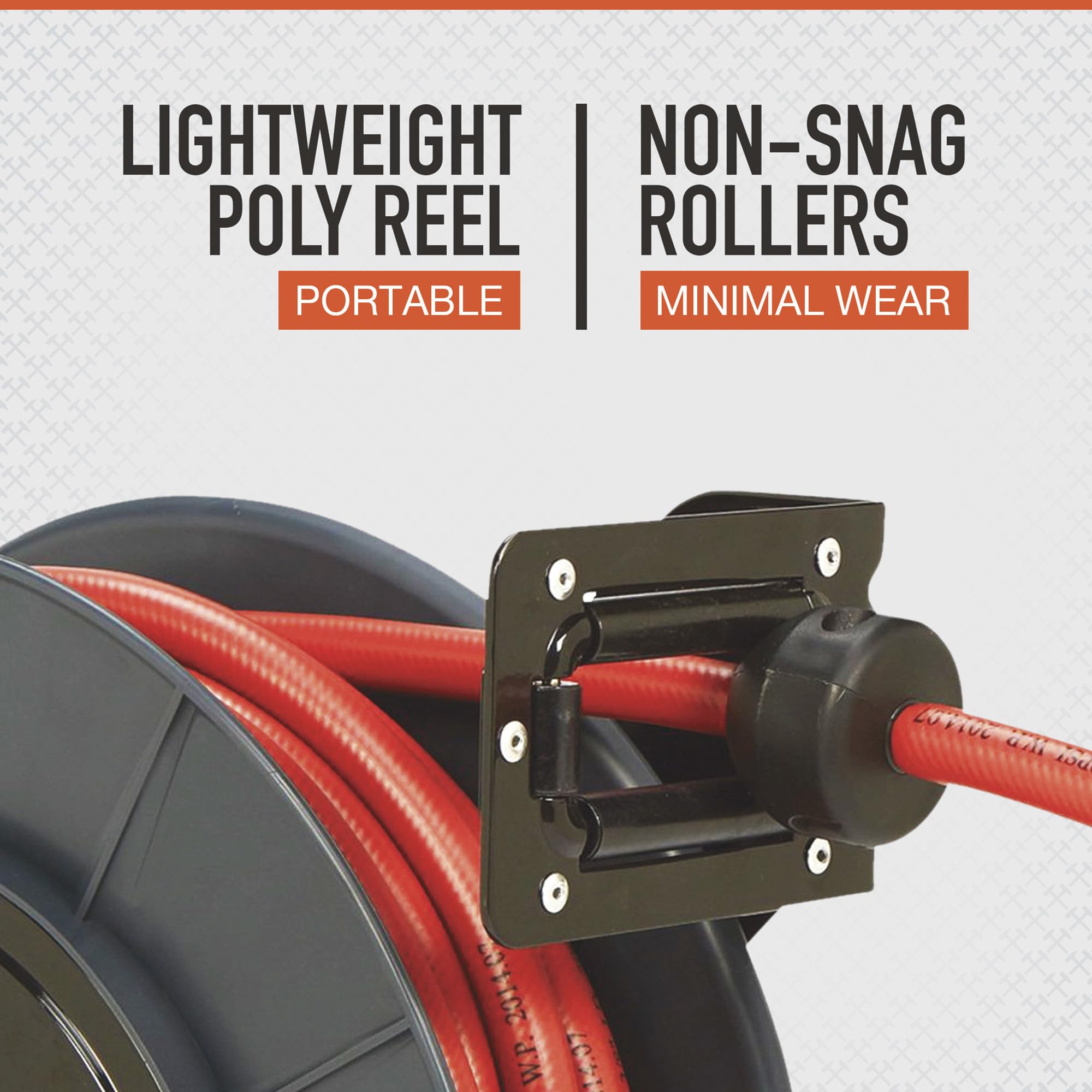 Ironton Auto Rewind Air Hose Reel with 3/8in. x 50ft. Hybrid Polymer Hose - 300 PSI Max Pressure for Garage, Workshop & Automotive Use