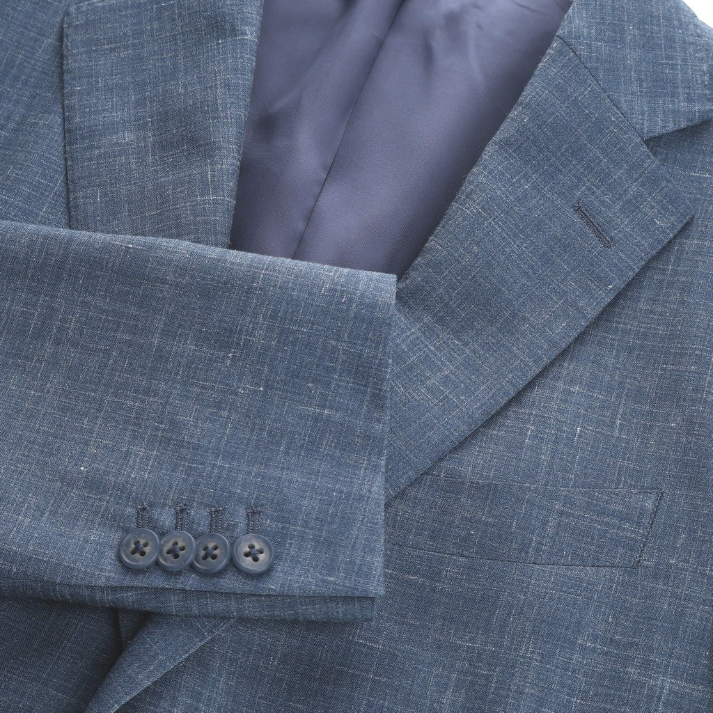 HENRY SARTORIAL Men's Linen Blend Notch Lapel Soft Blazer Jacket - Blue Melange (Regular Fit) | Perfect for Business Casual, Office Wear & Summer Weddings