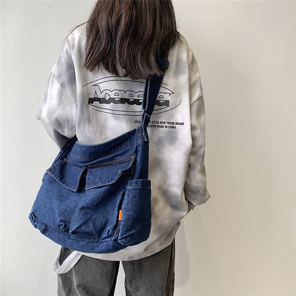 JQWSVE Large Canvas Messenger Bag for Women & Men - Crossbody Hobo Tote with Multiple Pockets | Perfect for Work, Travel & Daily Commute