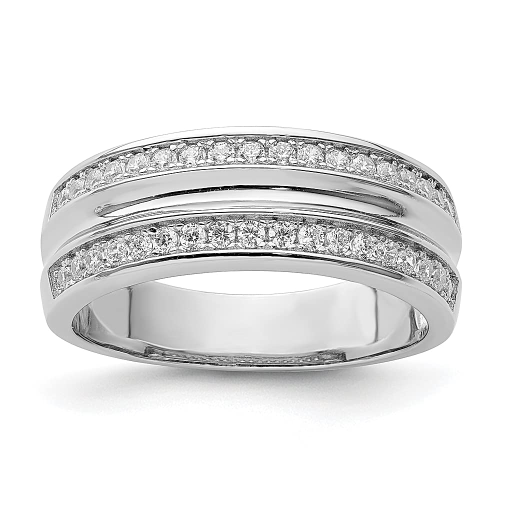 925 Sterling Silver Cubic Zirconia CZ Band Ring for Men - Wedding, Anniversary & Gift Jewelry - Durable Mens Ring for Dad, Husband & Boyfriend - Perfect for Everyday Wear & Special Occasions