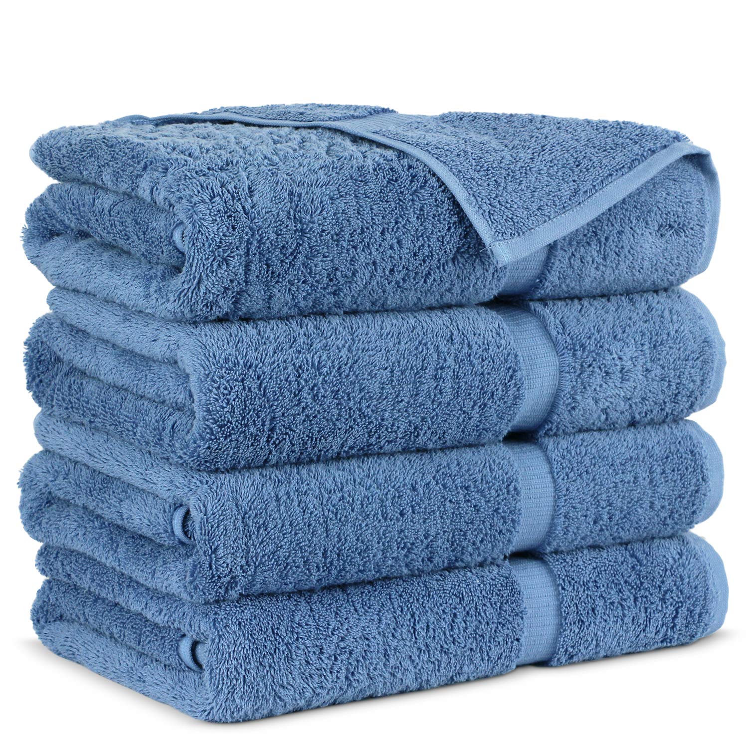 Premium Turkish Cotton Bath Towels Set of 4 - Ultra Soft, Highly Absorbent & Quick-Drying - Luxury Spa & Bathroom Towels for Hotel & Home Use (Wedgewood Color)