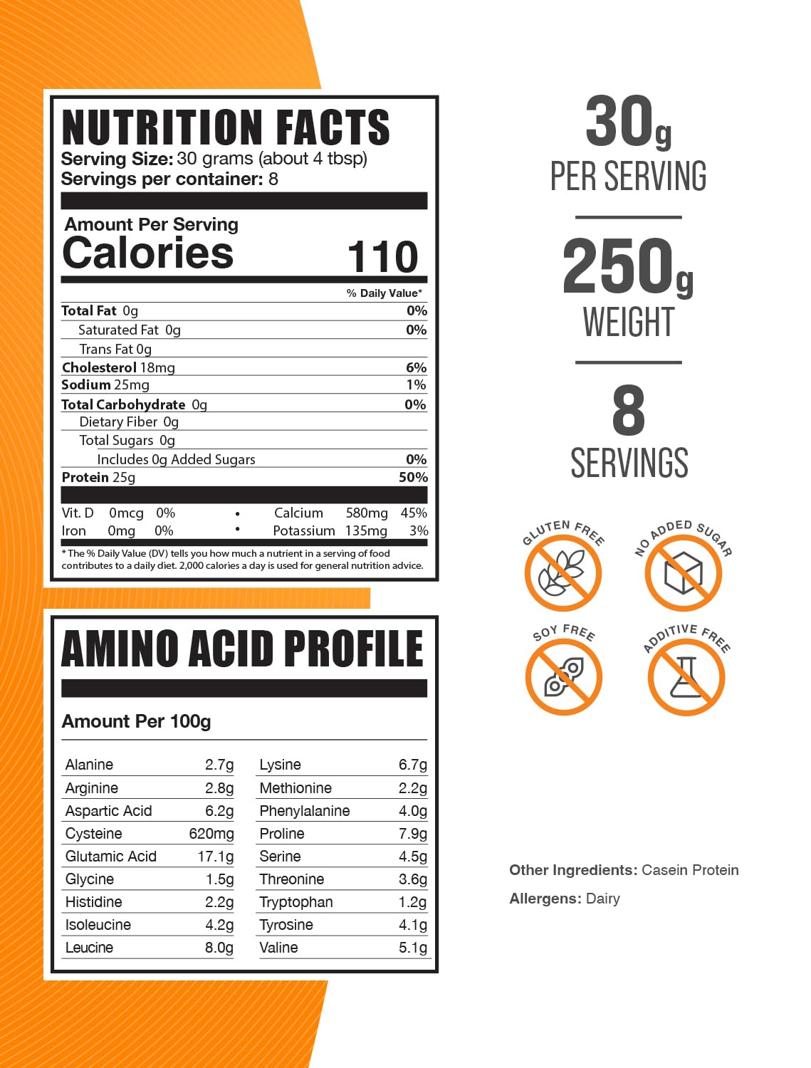 BulkSupplements Micellar Casein Protein Powder - Slow Digesting, Unflavored & Gluten Free - 30g Protein per Serving, 250g (8.8 oz) - Ideal for Nighttime Recovery, Muscle Growth & Weight Management