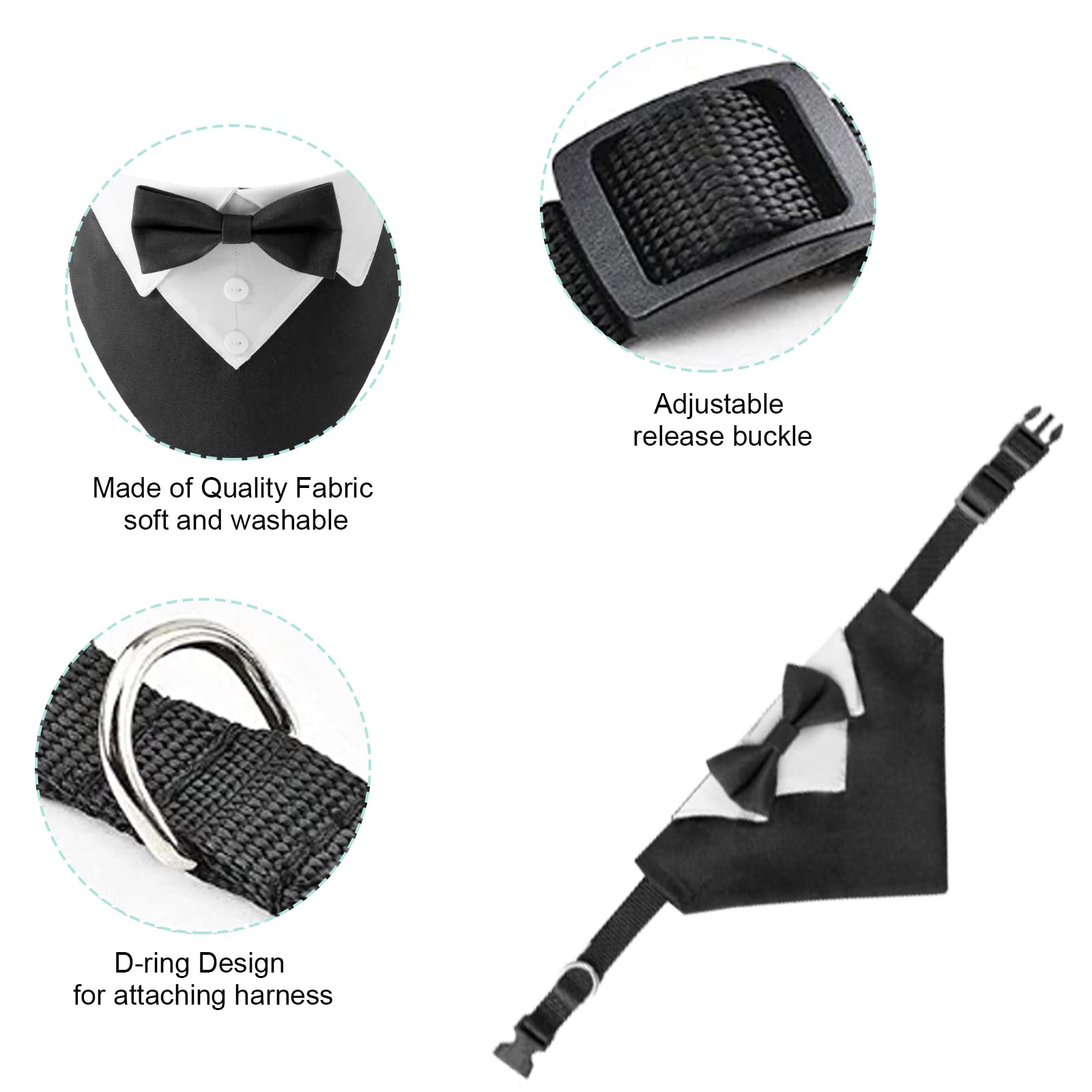 Premium Black Dog Tuxedo Bandana with Adjustable Bow Tie - Formal Cotton Pet Neckwear for Weddings & Special Occasions - Perfect for Large & Oversized Dogs (1PC) - Great for Dog Weddings, Birthday Parties & Photo Shoots