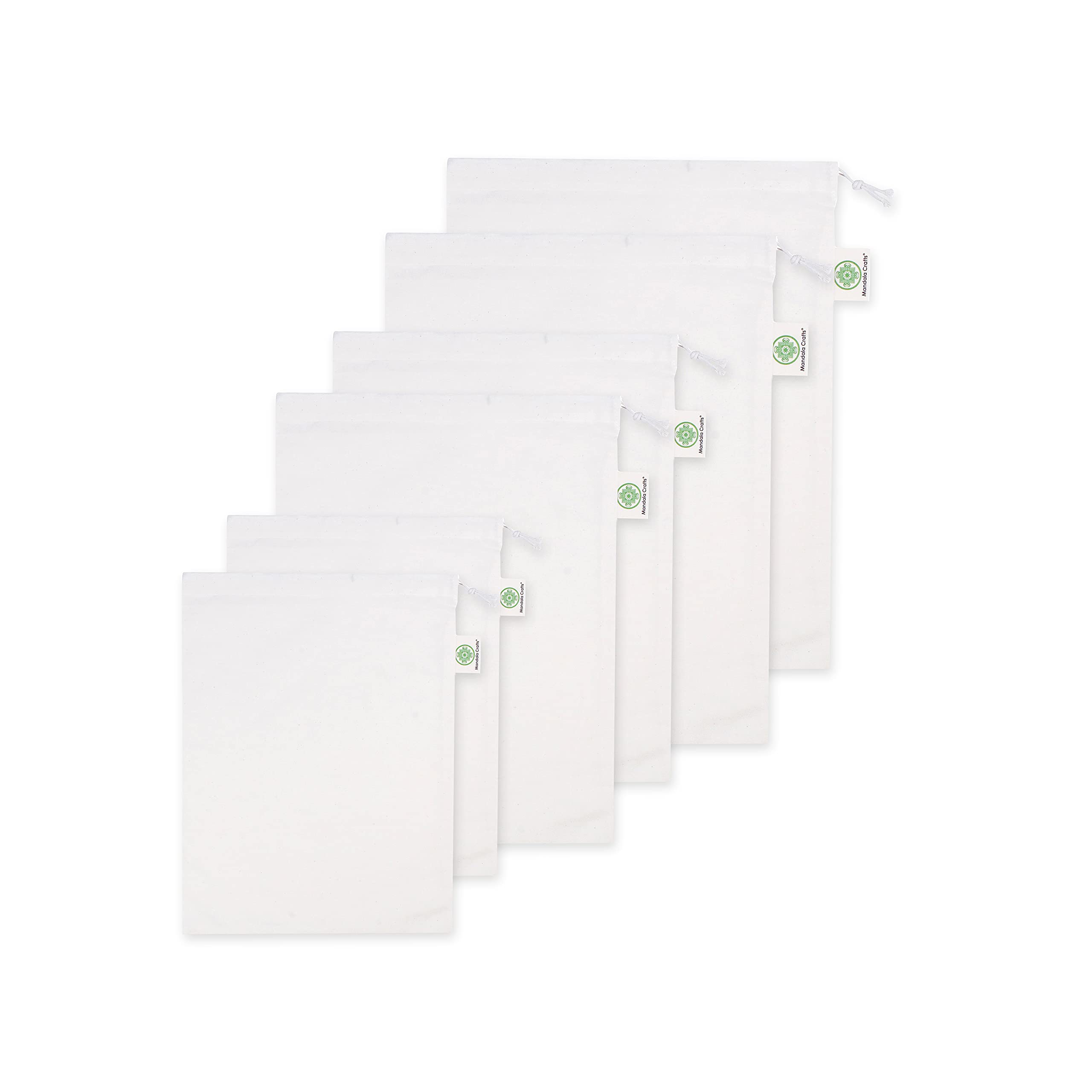 Eco-Friendly Reusable Organic Cotton Produce Bags - 6 Pack Muslin Drawstring Bags for Grocery Shopping, Food Storage & Refrigerator Organization - Perfect for Vegetables, Fruits, Bread & Gifts