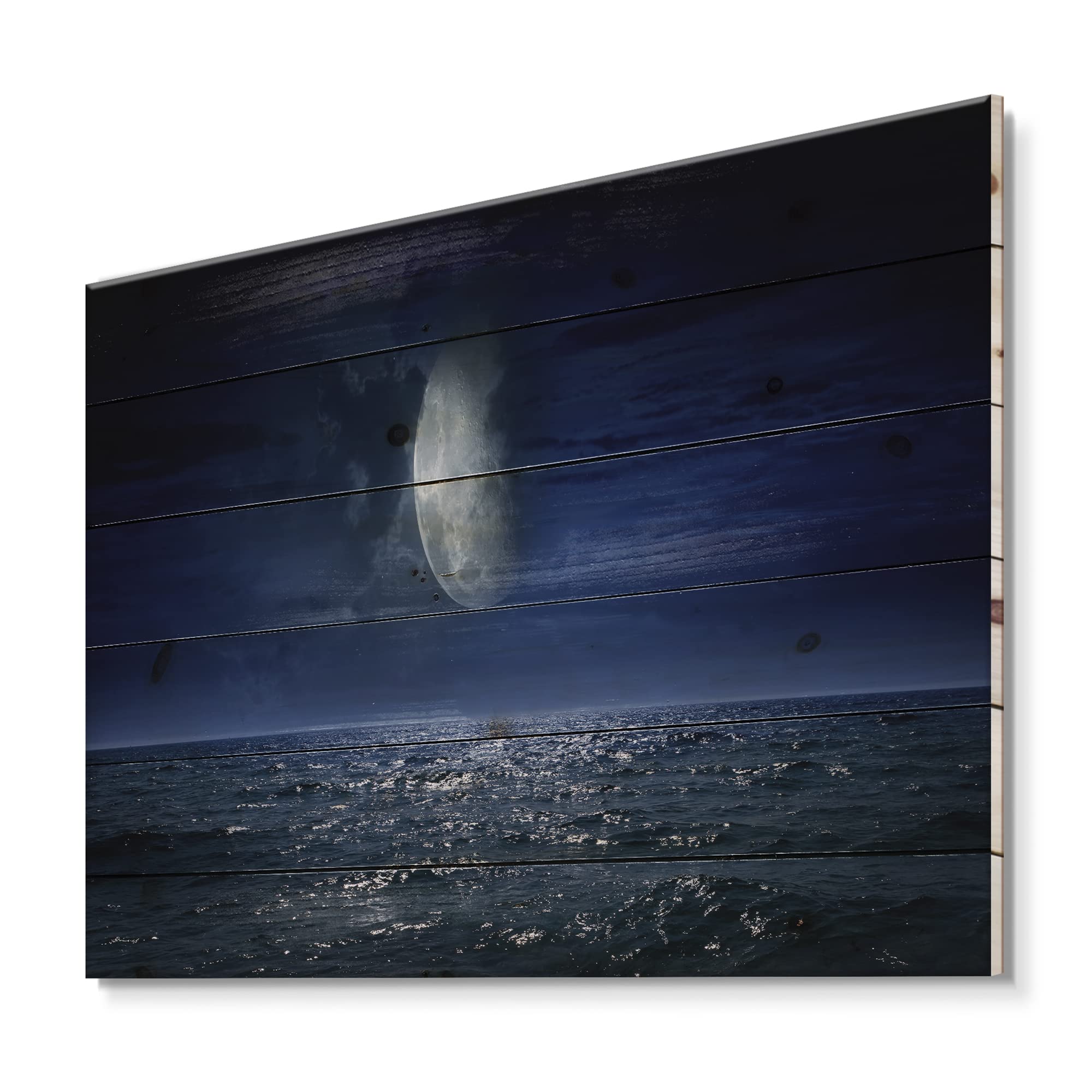 Full Moon Ocean Wood Wall Art - Coastal Decor for Living Room & Bedroom