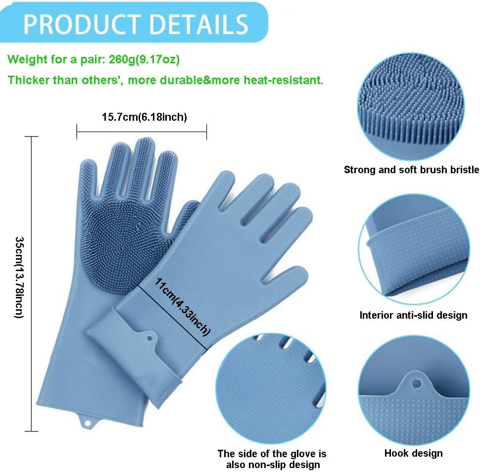 Aim Emporium Silicone Dishwashing Gloves - Reusable Kitchen Cleaning Gloves for Washing Dishes, Car Detailing, Bathroom Scrubbing & Pet Grooming - Waterproof & Durable Household Gloves for Daily Chores