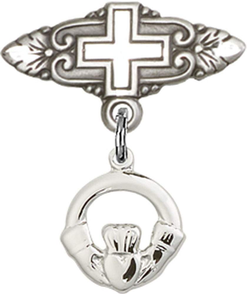 Sterling Silver Baby Badge with Claddagh Charm & Cross Badge Pin | Irish Christening Gift for Newborns | Made in USA | Perfect for Baptism, First Communion & Baby Blessing Ceremonies