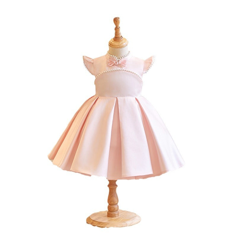 First Communion Dresses for Girls - Pink Satin Princess Gown with Lace Details | Perfect for Baptism, Christening & Special Occasions