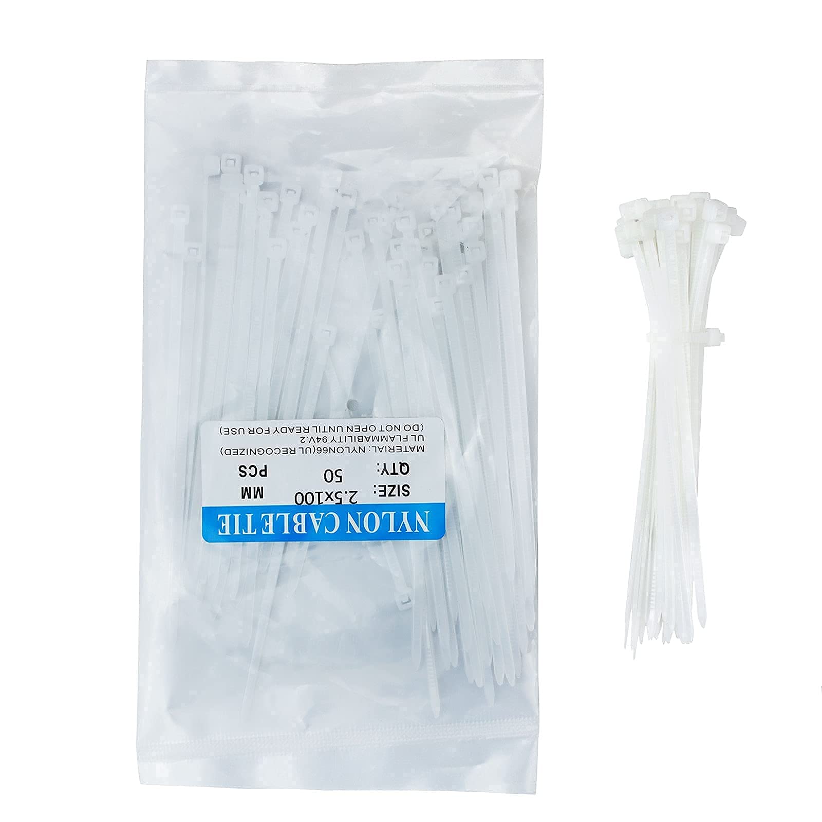 White Zip Ties 8 Inch 100 Pack - Heavy Duty Nylon Cable Ties, Self Locking Tie Straps for Indoor & Outdoor Use - Perfect for Organizing Cables, Wires, and DIY Projects