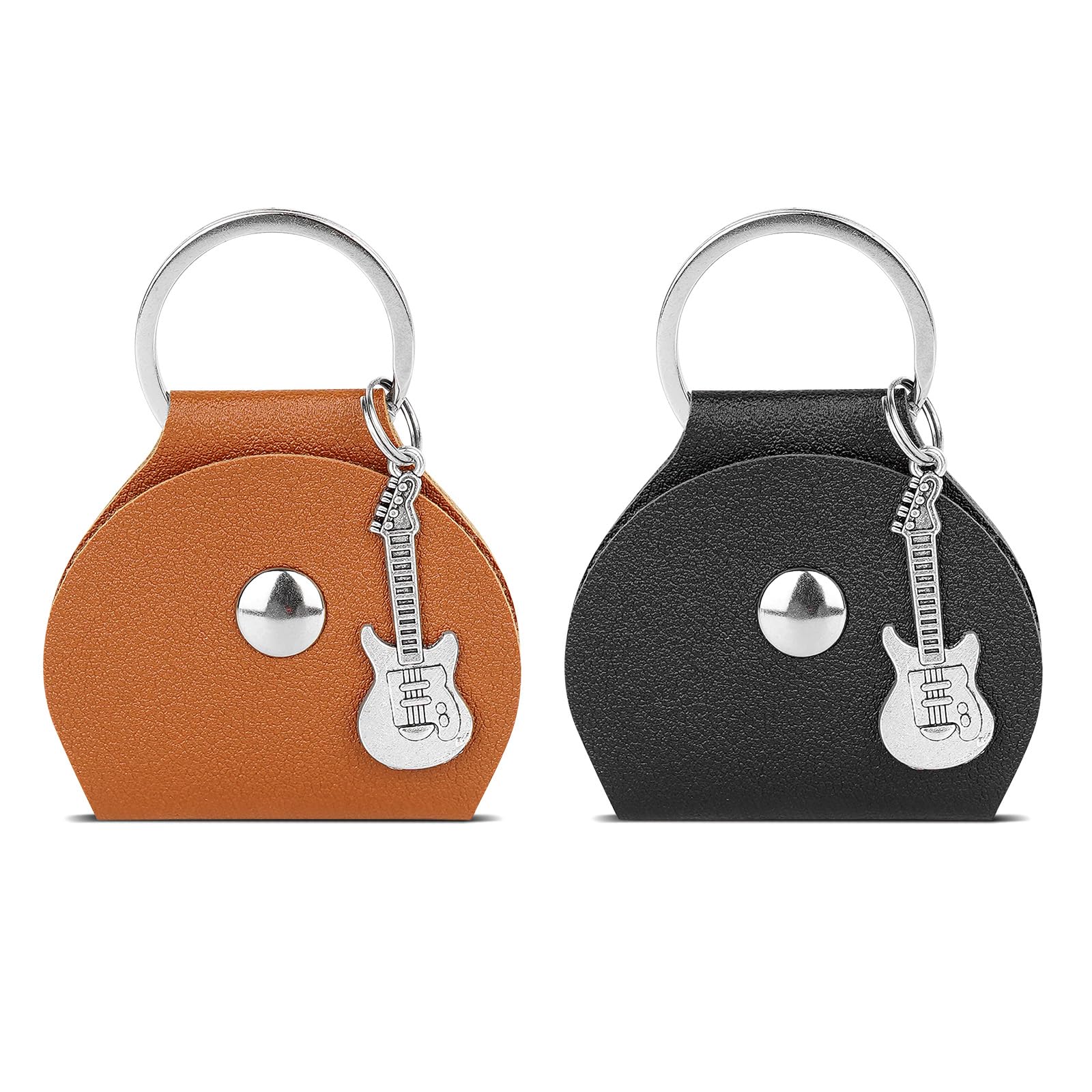 Premium Leather Guitar Pick Keychain Holder - 2 Pack Custom Guitar Picks Case with Key Ring - Perfect Gift for Guitarists & Musicians (Black/Brown) - Ideal for Travel, Practice & Stage Performances