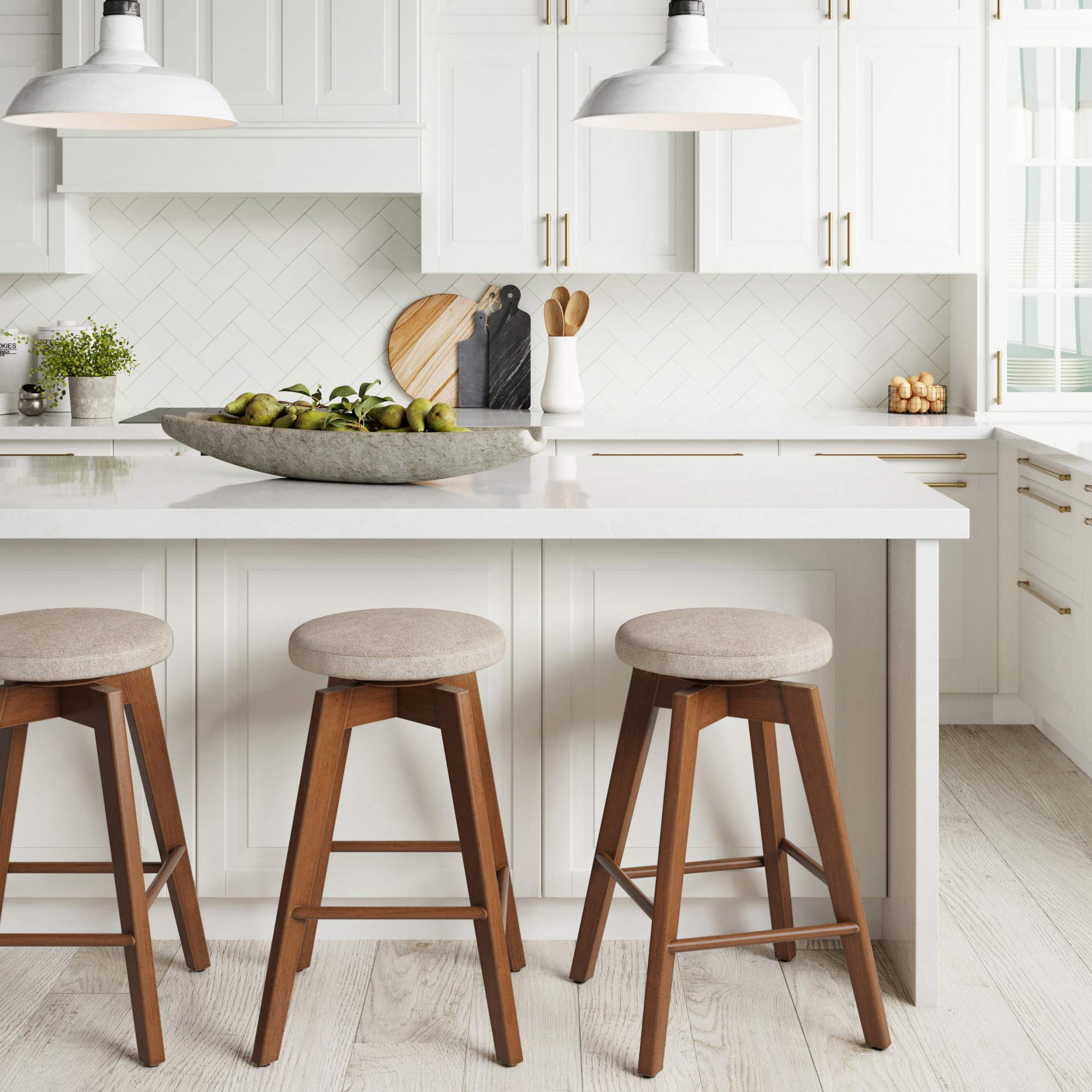 Amalia Backless Kitchen Counter Height Bar Stool - Solid Wood 360° Swivel Seat in Antique Coffee/Natural Wheat - Perfect for Breakfast Bars, Kitchen Islands & Small Spaces