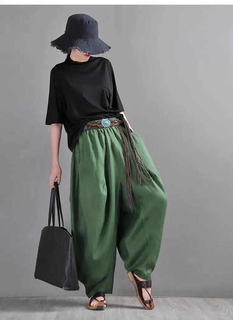 Stylish Women's Linen Harem Pants - Comfortable Wide Leg Bohemian Trousers for Yoga, Beach & Summer Vacation Outfits