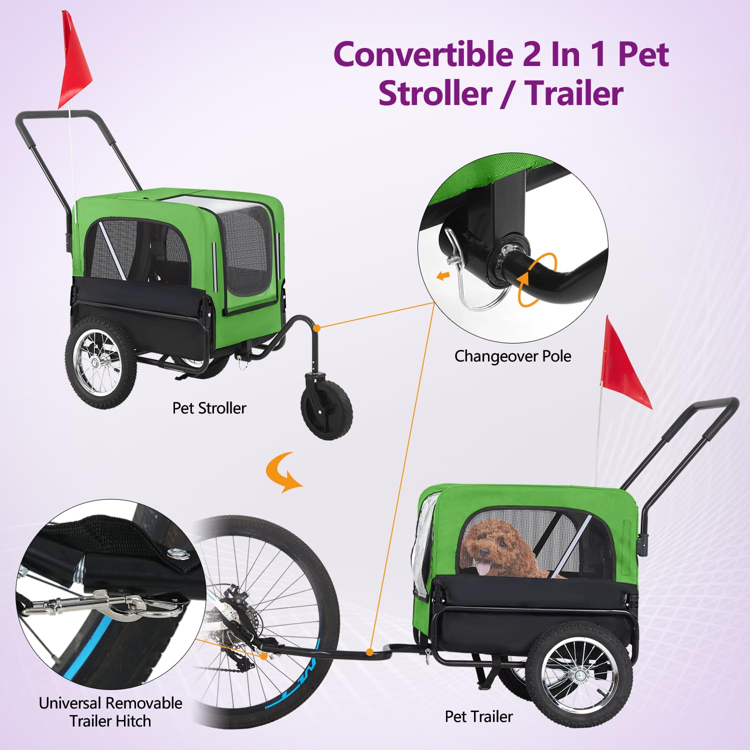 BestPet 2-in-1 Dog Bike Trailer & Pet Stroller - Waterproof Bicycle Carrier for Medium & Large Dogs with Universal Trailer Hitch - Perfect for Jogging, Biking & Outdoor Adventures