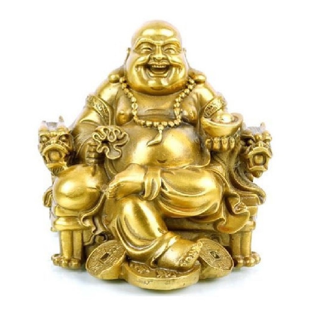 Lucky Laughing Buddha Statue - Feng Shui Maitreya Buddha Figurine Sitting on Emperor's Throne for Good Fortune, Wealth & Happiness | Home Decor, Office Blessing & Meditation Altar Centerpiece