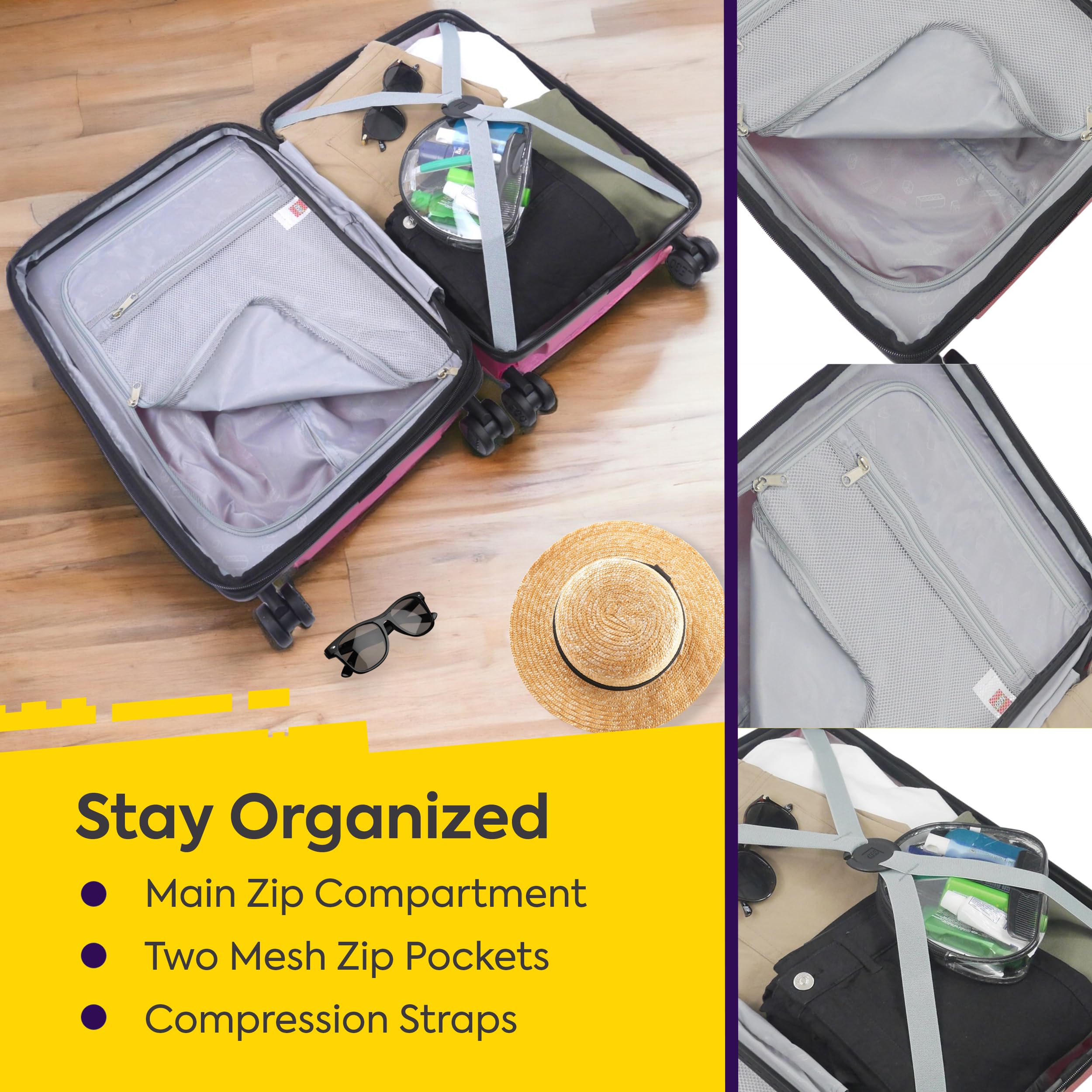 Concept One LEGO 22 Inch Carry On Luggage - Expandable Hardshell Spinner Wheel Suitcase with Trolley Handle, Pink | Perfect for Air Travel, Business Trips & Weekend Getaways