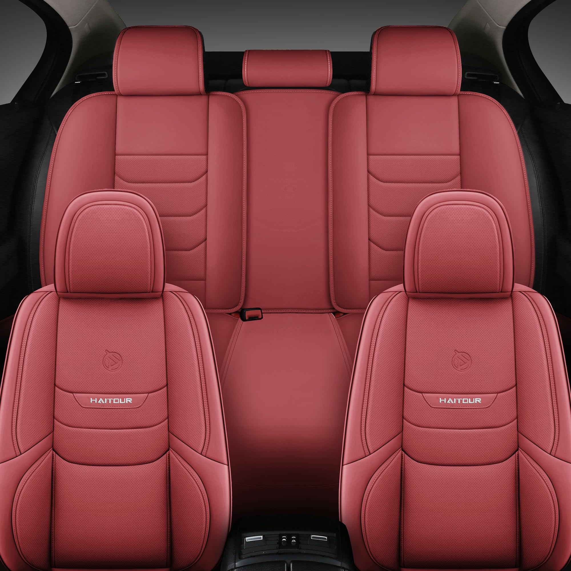 Premium Universal Fit Full Coverage Leather Car Seat Covers - Waterproof Luxury Protector for Sedans, Trucks & SUVs - 5-Seat Set in Elegant Wine Red - Perfect for Road Trips, Daily Commutes & Family Travel