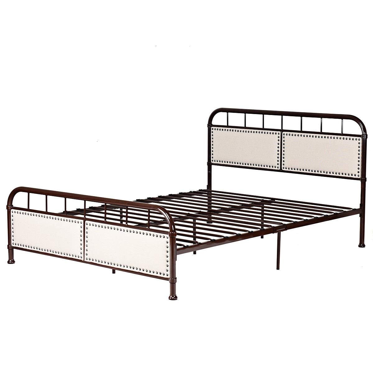 WATERJOY Queen Size Bed Frame - Sturdy Steel Platform Bed with Upholstered Headboard - Chocolate Brown - Perfect for Modern Bedrooms & Guest Rooms