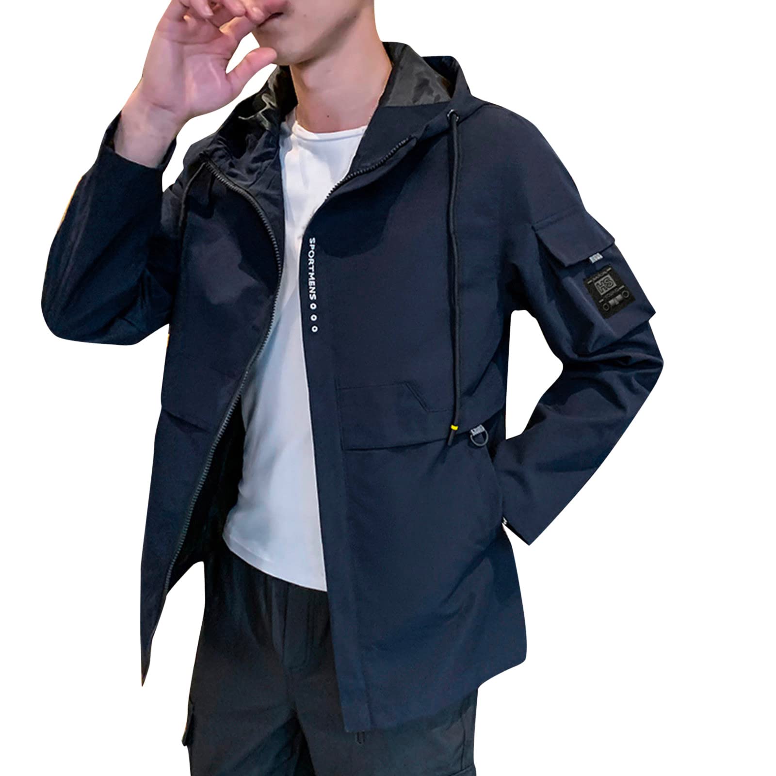Men's Casual Long Sleeve Hooded Jacket with Pockets - Warm Autumn Winter Coat for Outdoor Activities, Hiking & Daily Wear