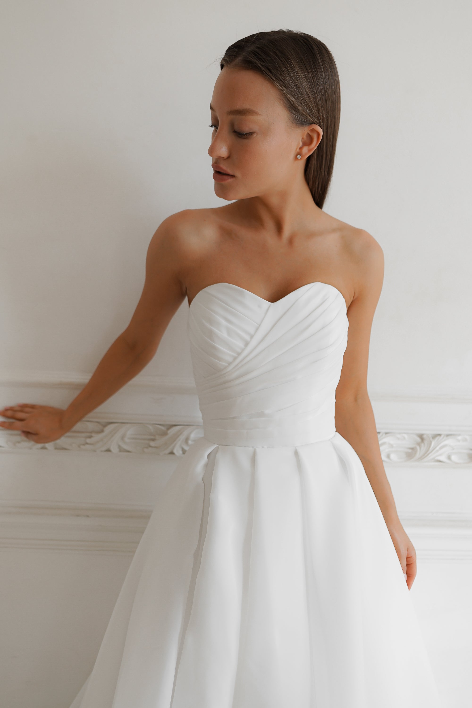 Ivory Convertible Wedding Dress Audrey - Basic Dress with Bolero, Bow & Detachable Train | Elegant Bridal Gown for Church, Beach & Outdoor Weddings