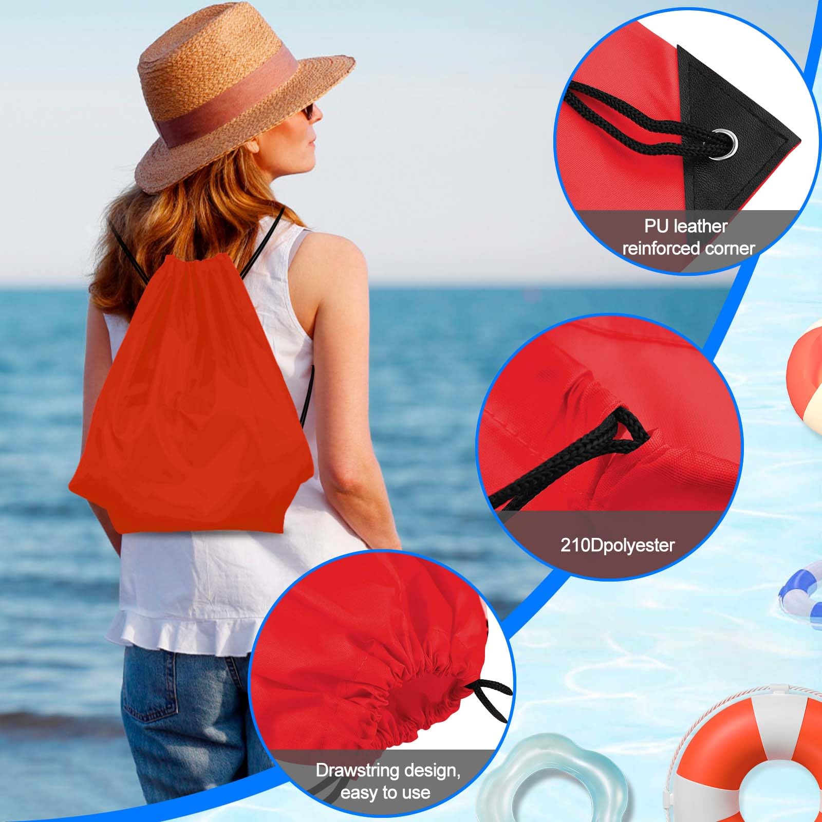 PLULON 2-Pack Drawstring Backpacks - Lightweight Gym Sack for Yoga, Travel & Outdoor Sports | Pink & Red Cinch Bags for School, Beach, Workout & Festival Essentials