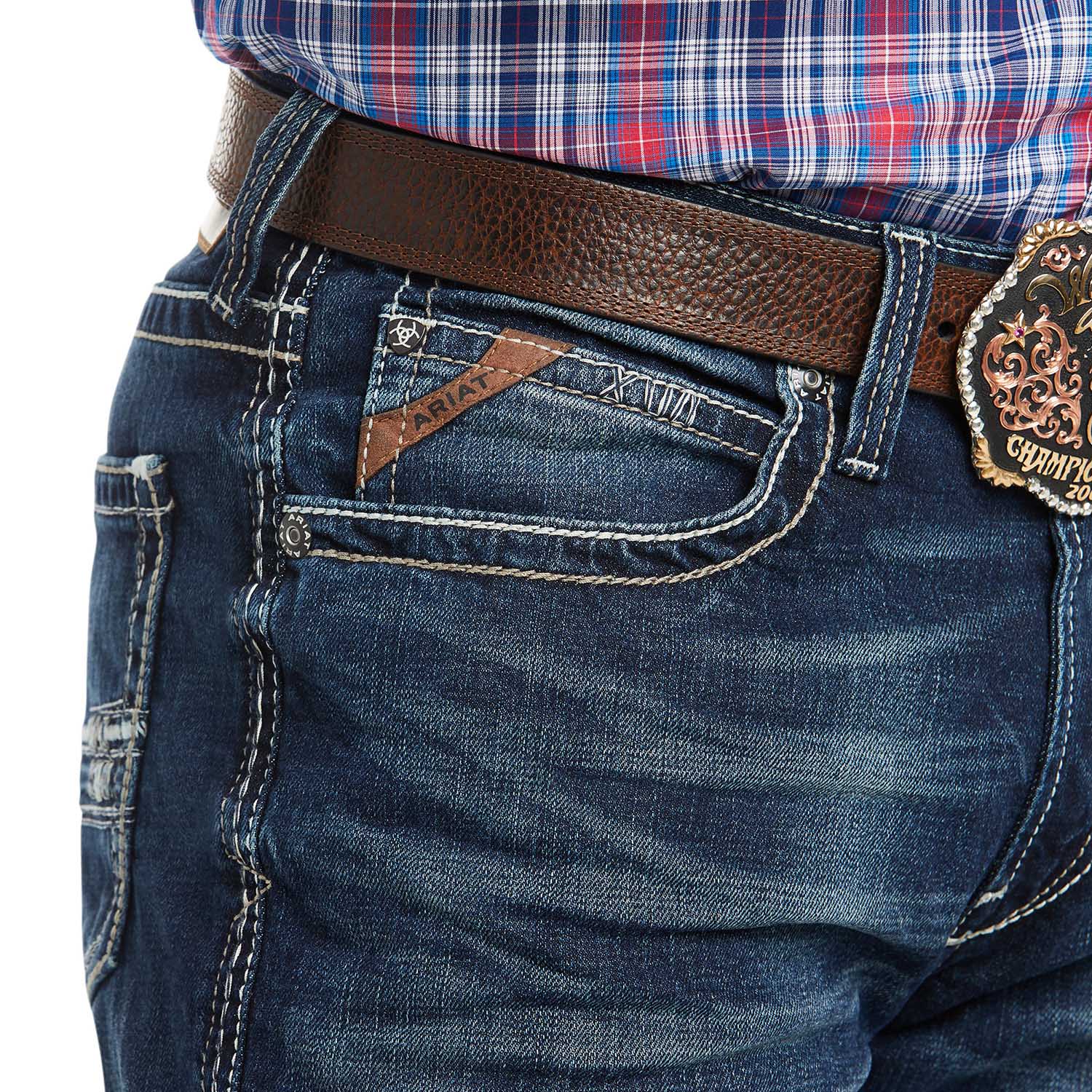Ariat Men's M4 Low Rise Stretch Adkins Boot Cut Jeans - Comfortable Western Denim Pants for Cowboy, Riding & Casual Wear