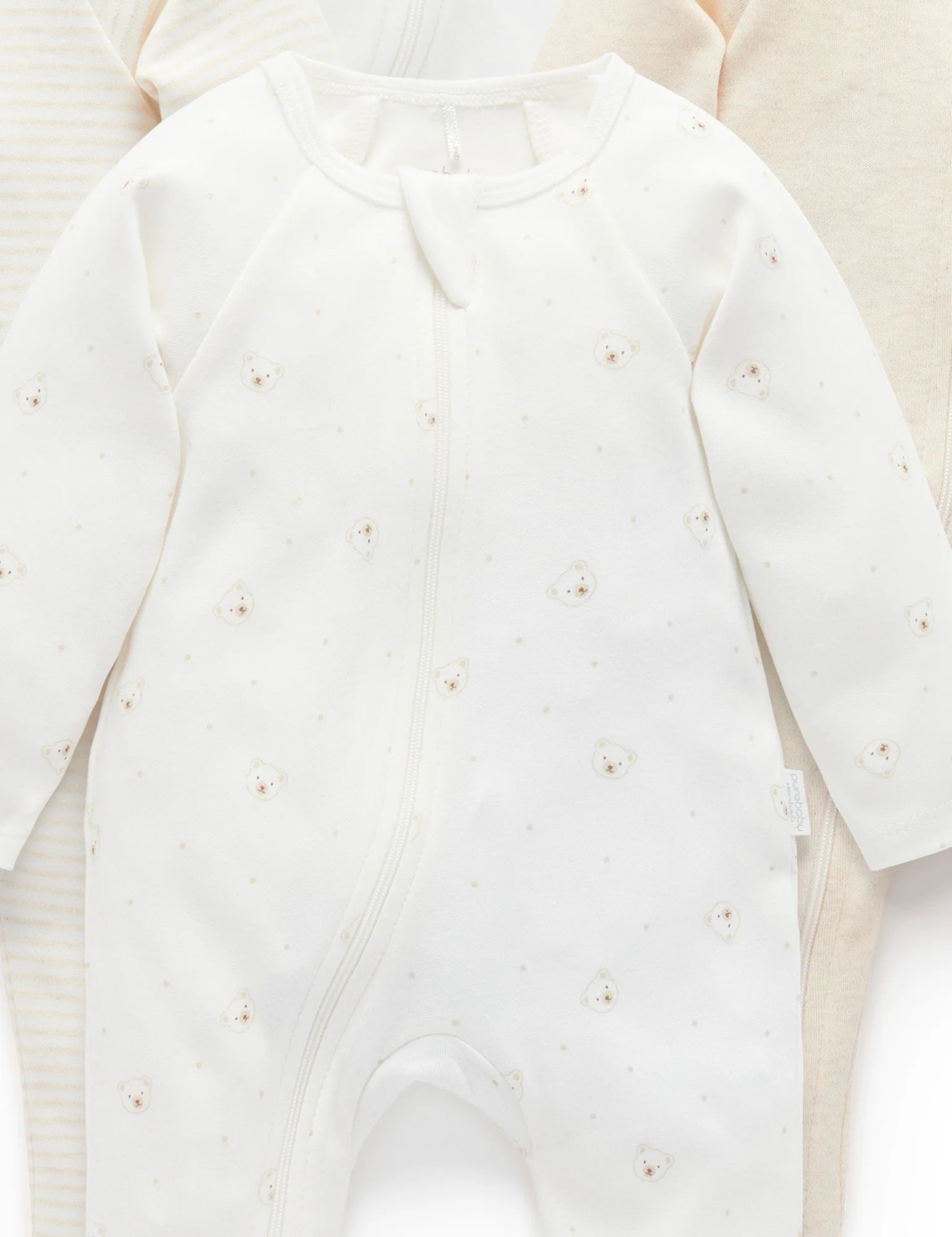 Purebaby Organic Cotton Zip Growsuit 4-Pack - Soft Baby Bodysuit with Bear Design | Perfect for Newborns, Infants & Toddlers | Ideal for Playtime, Sleep & Everyday Wear