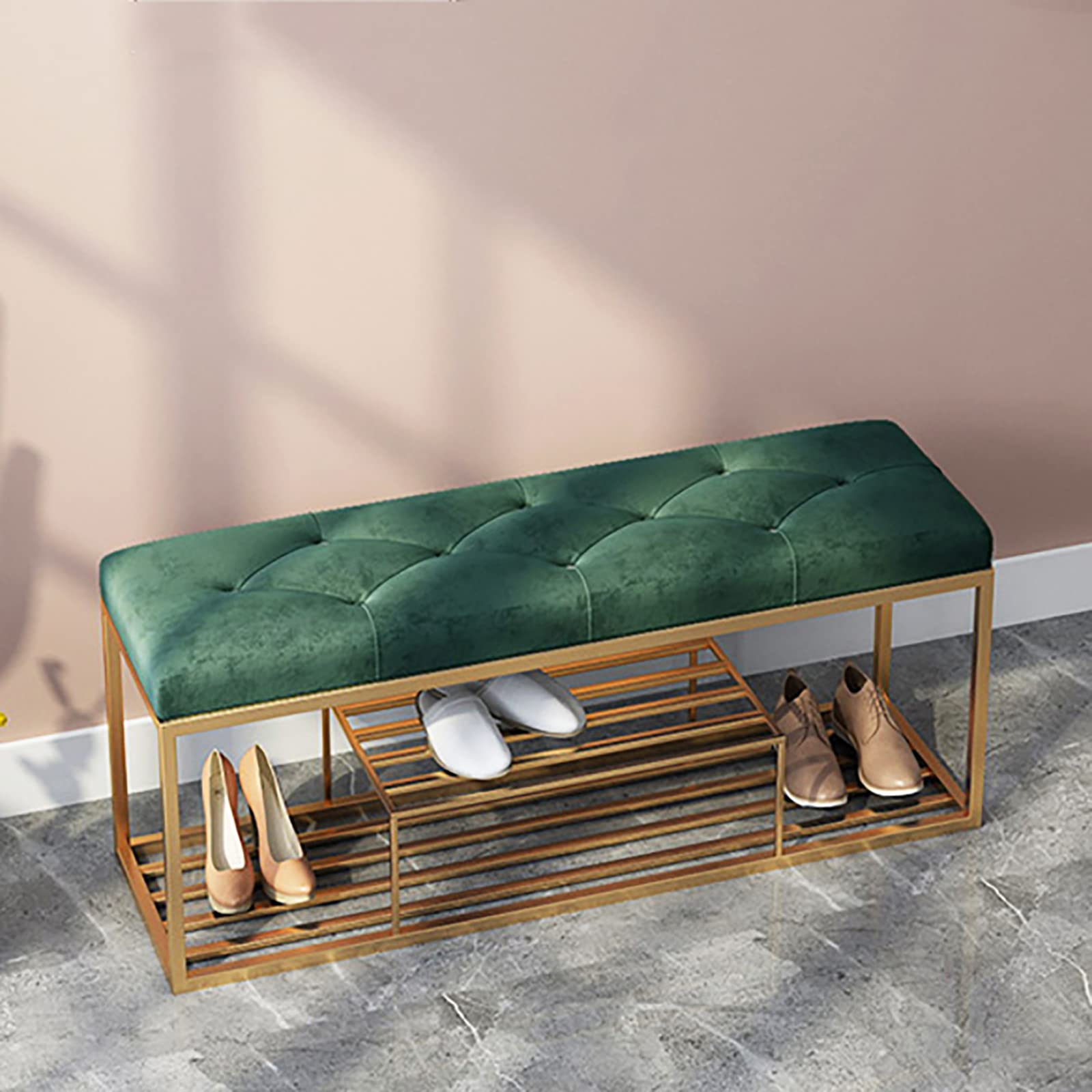 Modern Velvet Upholstered Shoe Bench with Storage - Green Entryway Organizer (80x30x45cm/31x12x18in) - Perfect for Hallway, Bedroom & Closet Organization