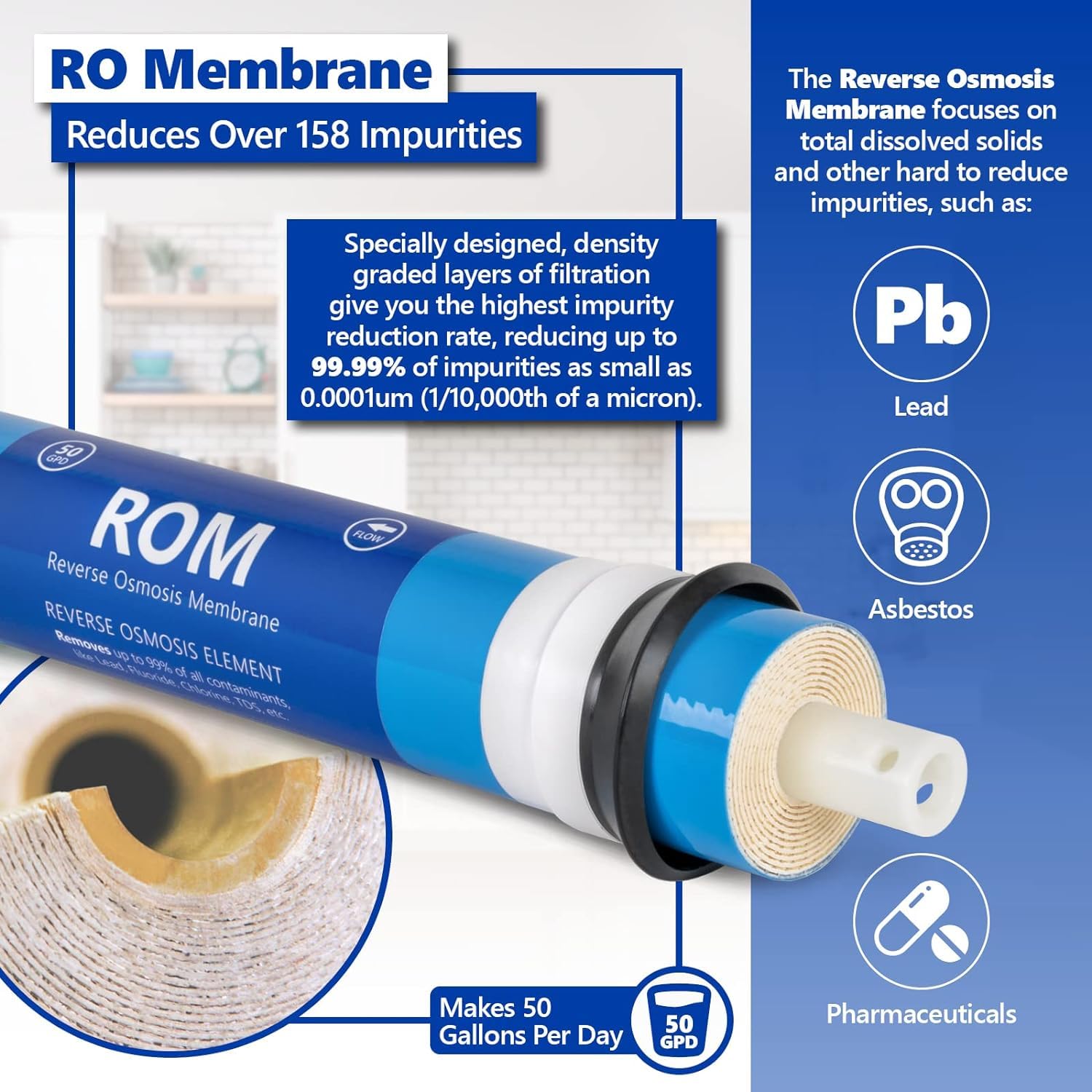 Express Water 1-Year Alkaline Reverse Osmosis Replacement Filter Set - 10 Filters with 50 GPD RO Membrane - 10 Inch Water Filtration System for Clean Drinking & Cooking Water