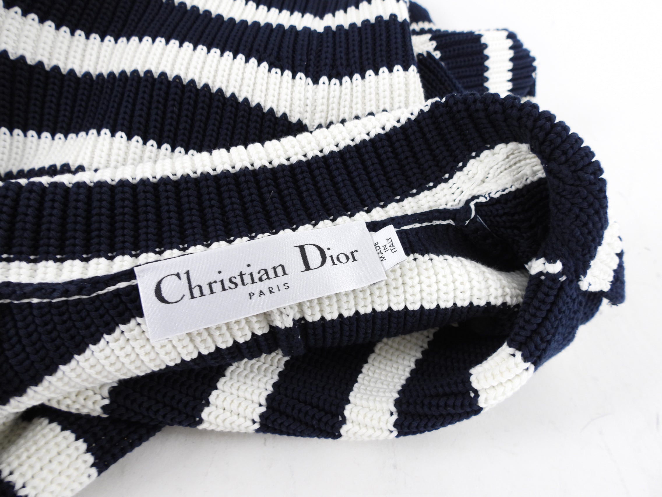 Christian Dior Cotton Stripe Sweater Jacket with CD Buttons - Women's Casual Knit Cardigan (Size S/M) | Perfect for Office Wear, Date Nights & Fall Layering