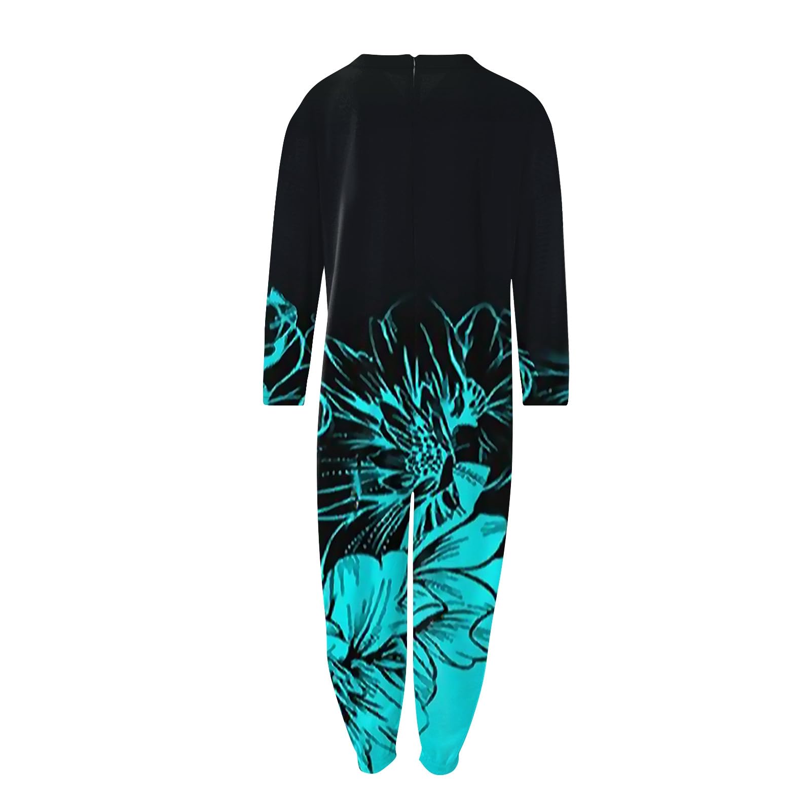 PVTOSD Women's Long Sleeve Jumpsuit - Black Printed V-Neck Loose Fit Romper with Pockets, Maternity & Plus Size (4XL, Blue) | Casual Clubwear, Date Night Outfits & Everyday Stylish Overalls