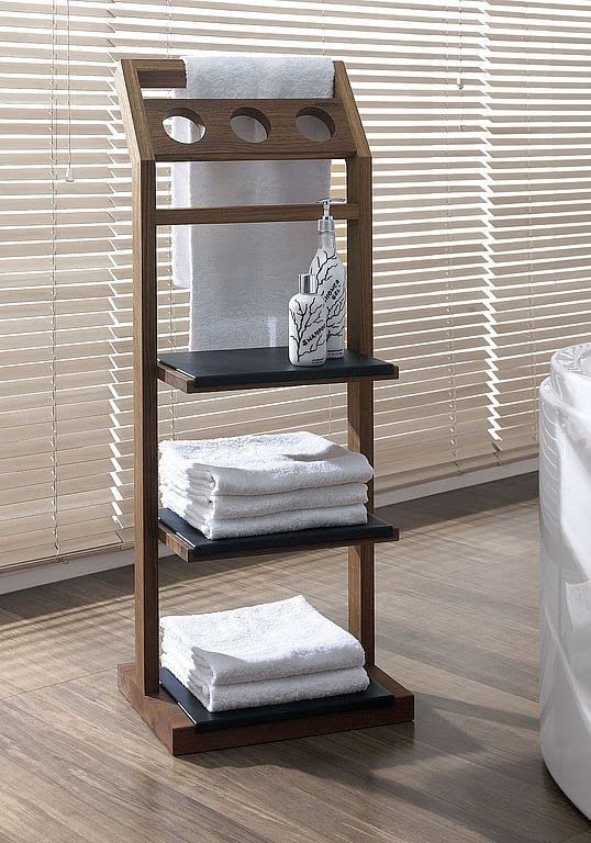 Premium Wooden Freestanding Multi-Tier Towel Rack Stand with Shelf - Bathroom, Bedroom, Gym & Kitchen Towel Holder - Space-Saving Ladder Design for Hand & Bath Towels A55